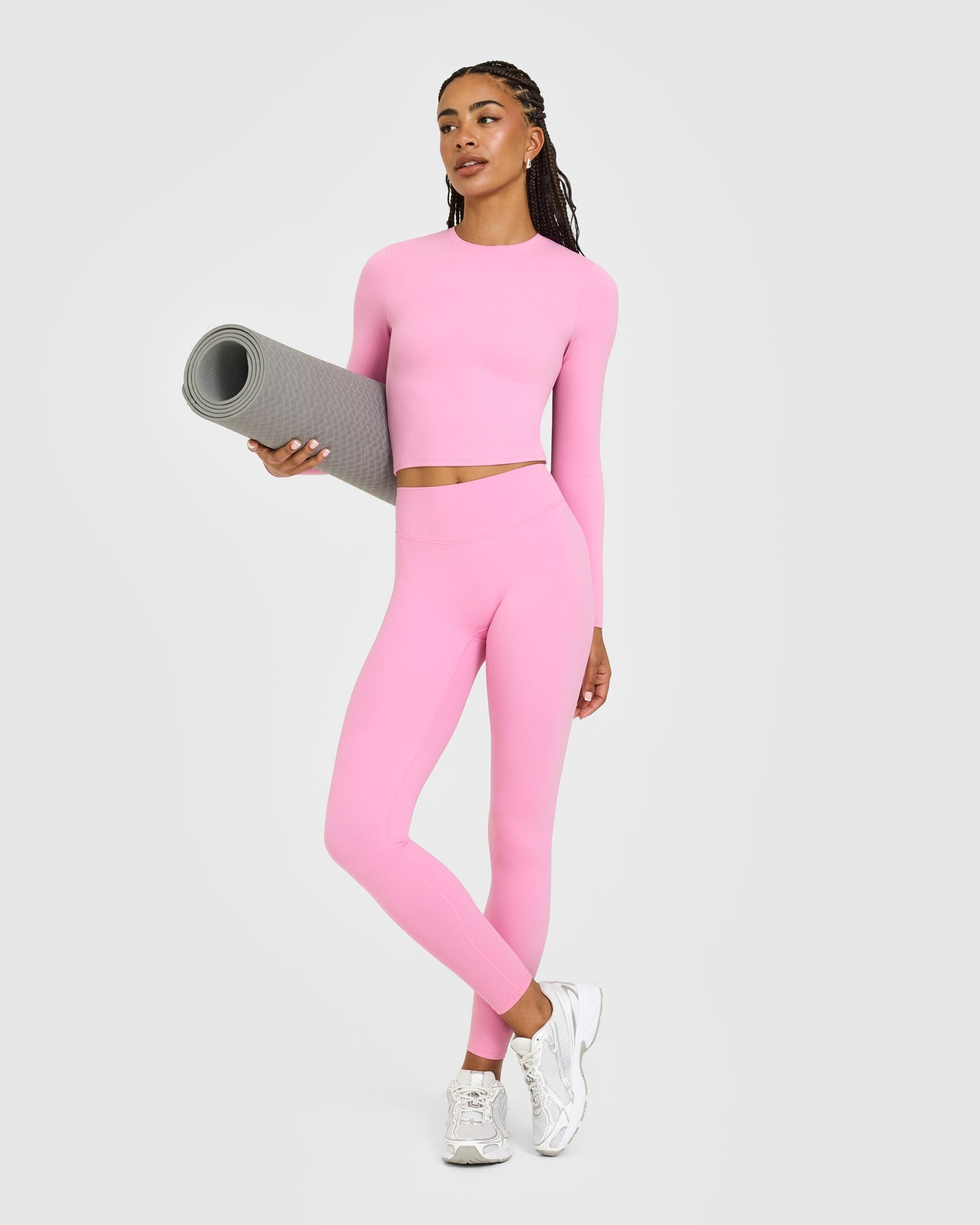 SoftMotion High Waisted Leggings with White Logo | Rose Pink - Image 3