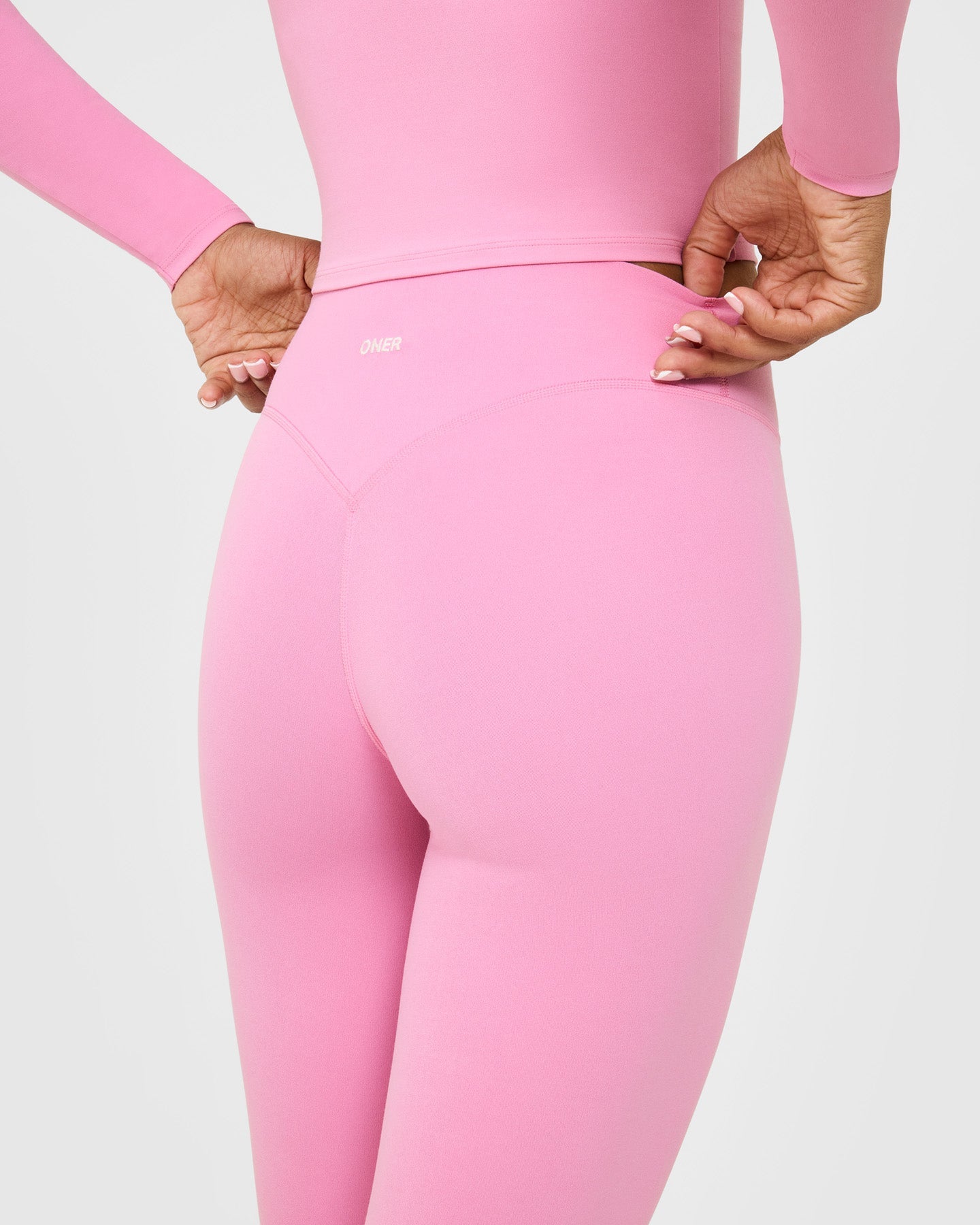 SoftMotion High Waisted Leggings with White Logo | Rose Pink - Image 4