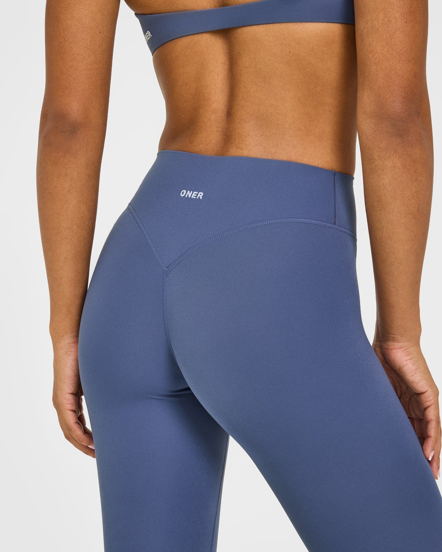 SoftMotion High Waisted Leggings with White Logo | Slate Blue - Image 4