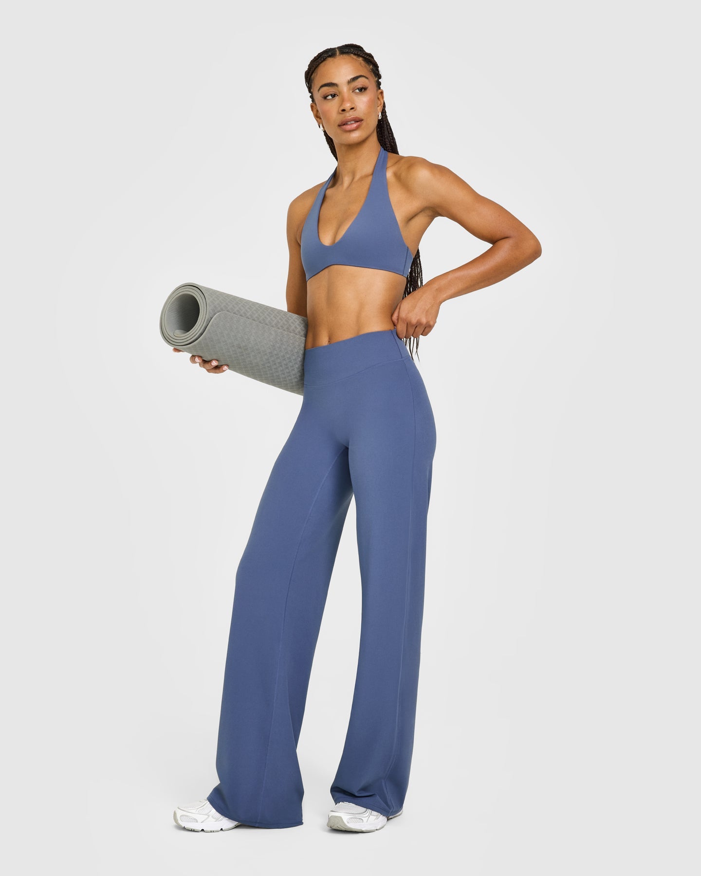 SoftMotion Minimal Halter Neck Bralette with White Logo | Slate Blue - Image 3