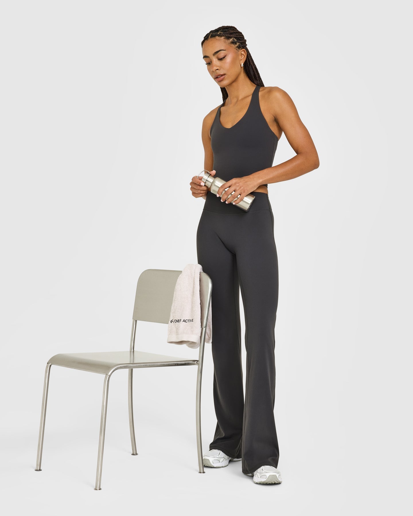SoftMotion Racer Back Mid Vest with Built in Bra Shelf with White Logo | Coal - Image 3