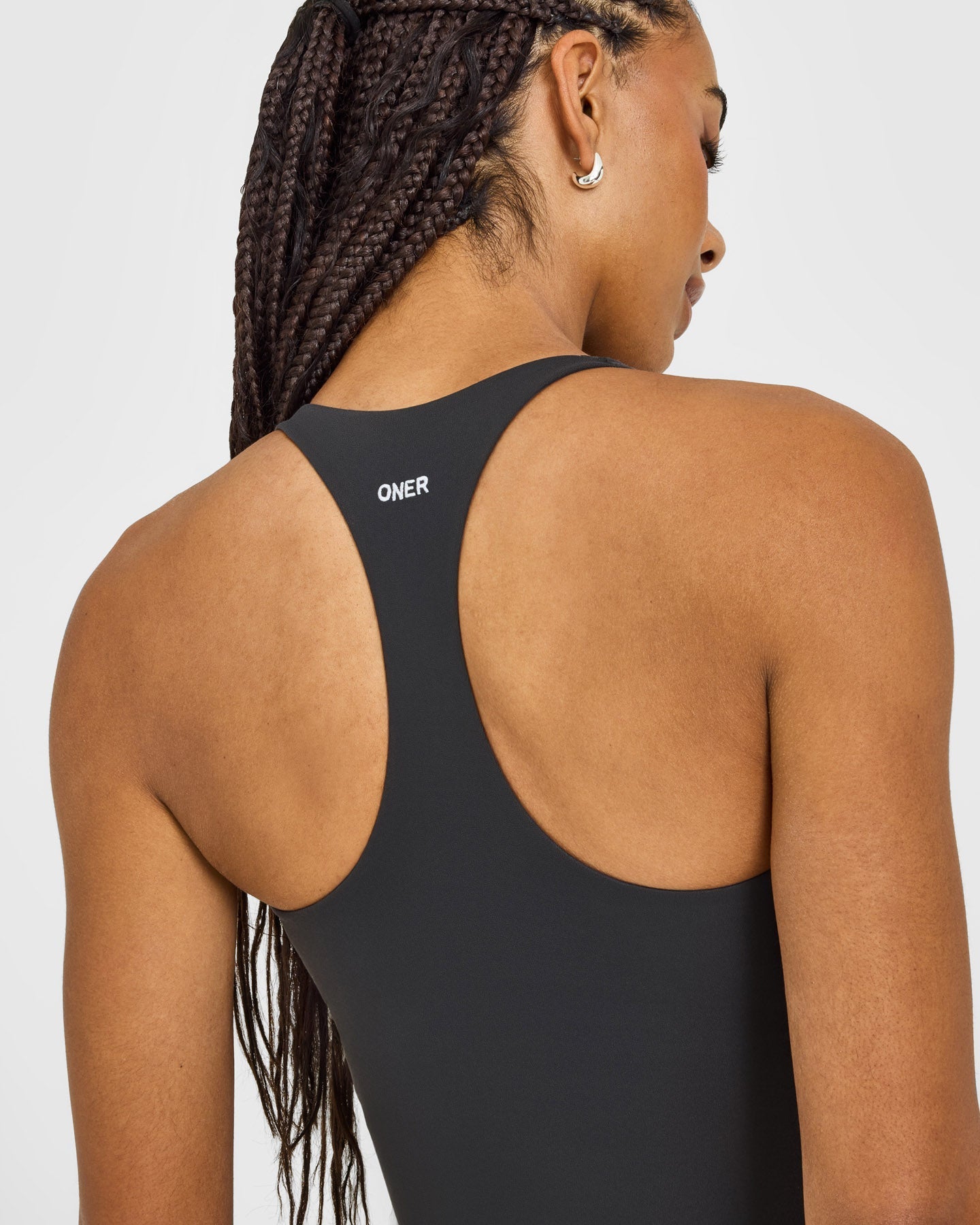 SoftMotion Racer Back Mid Vest with Built in Bra Shelf with White Logo | Coal - Image 4