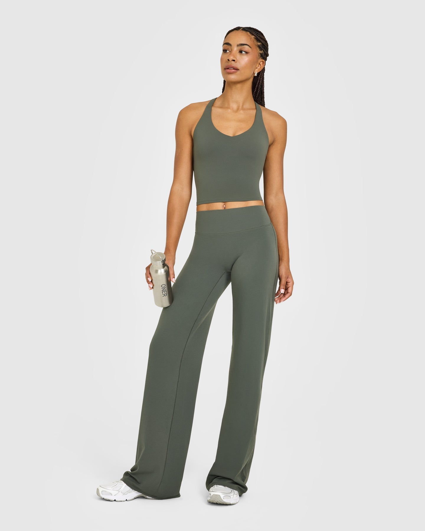 SoftMotion Racer Back Mid Vest with Built in Bra Shelf with White Logo | Dark Khaki - Image 3