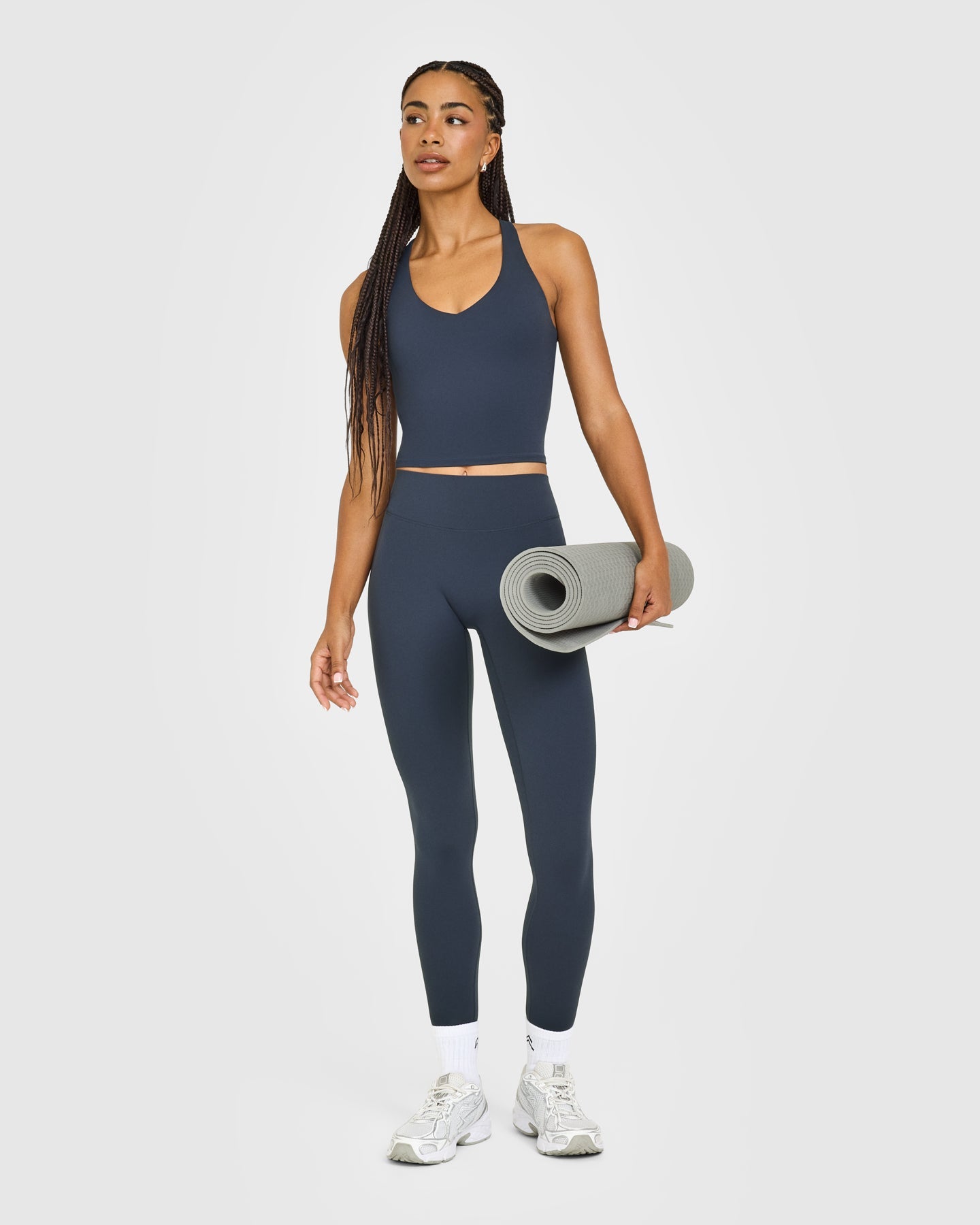 SoftMotion Racer Back Mid Vest with Built in Bra Shelf with White Logo | True Blue - Image 3