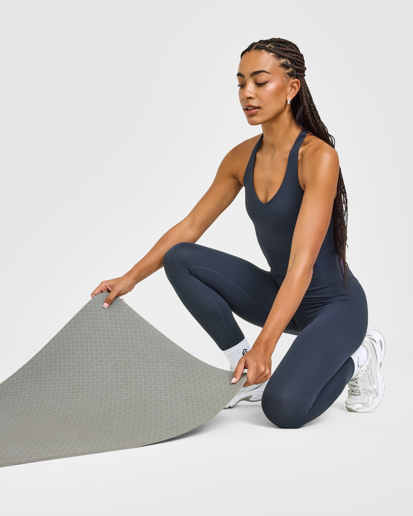 SoftMotion Racer Back Mid Vest with Built in Bra Shelf with White Logo | True Blue - Image 6