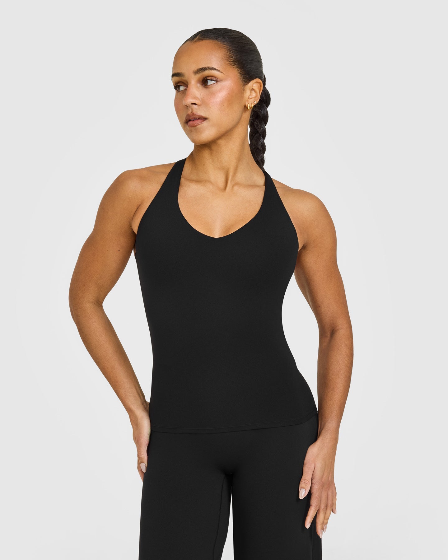 SoftMotion Racer Back Vest with Built in Bra Shelf with White Logo | Black
