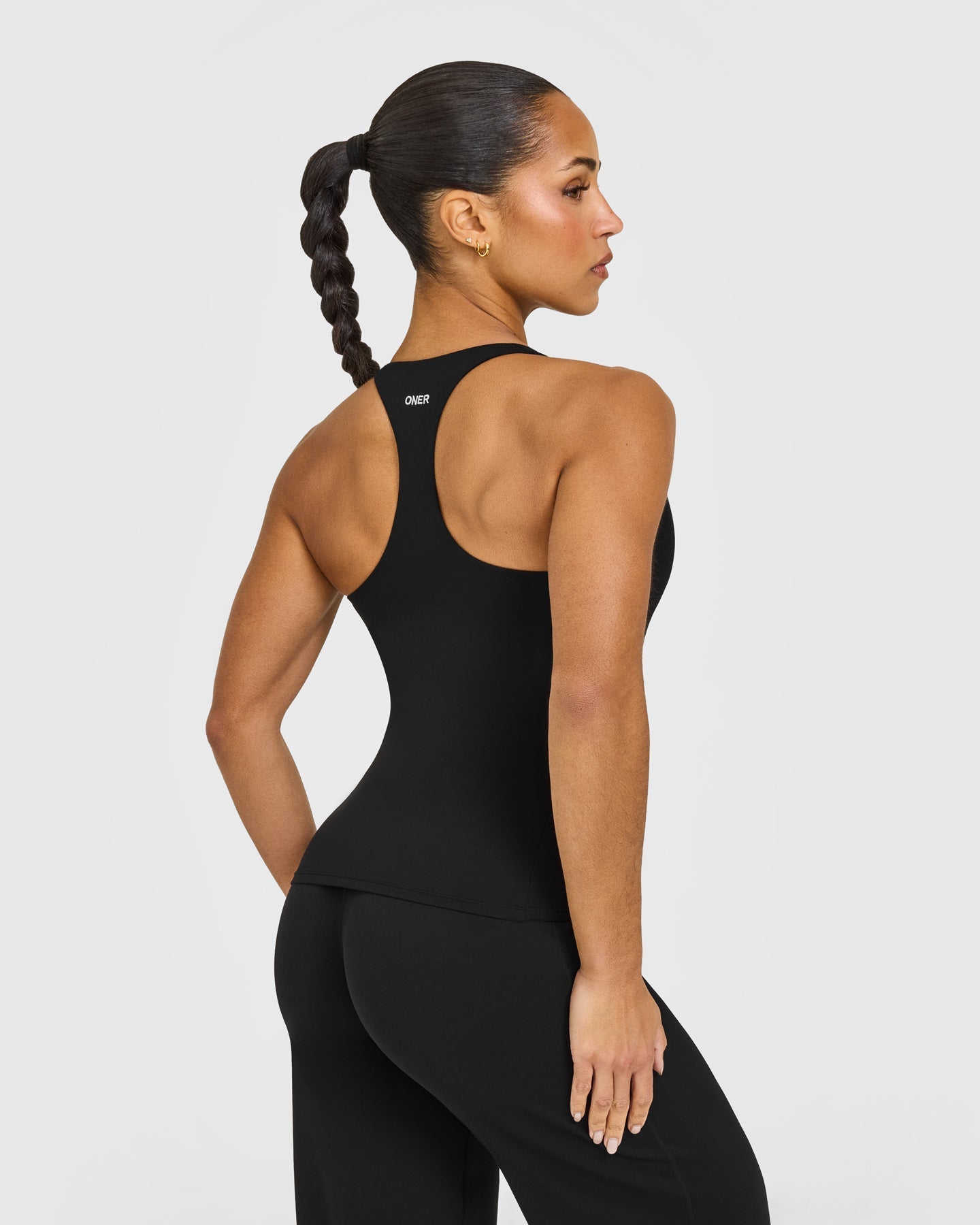 SoftMotion Racer Back Vest with Built in Bra Shelf with White Logo | Black - Image 6