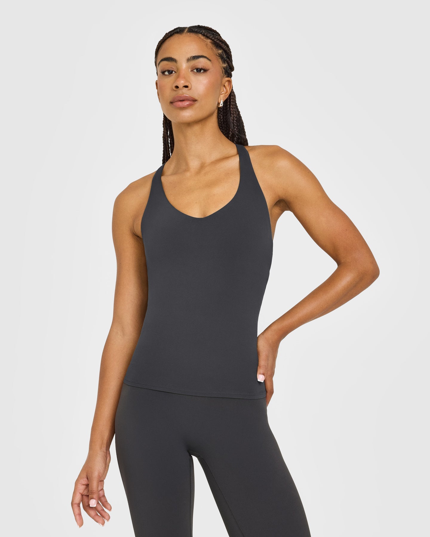 SoftMotion Racer Back Vest with Built in Bra Shelf with White Logo | Coal