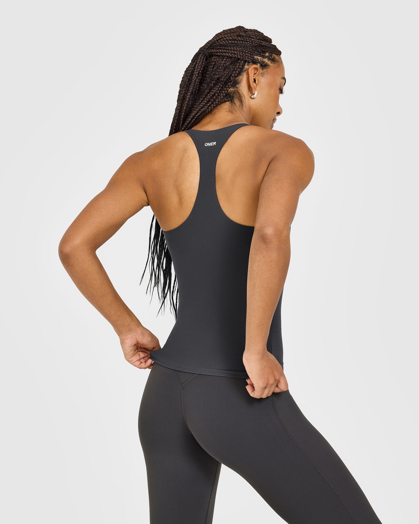 SoftMotion Racer Back Vest with Built in Bra Shelf with White Logo | Coal - Image 4