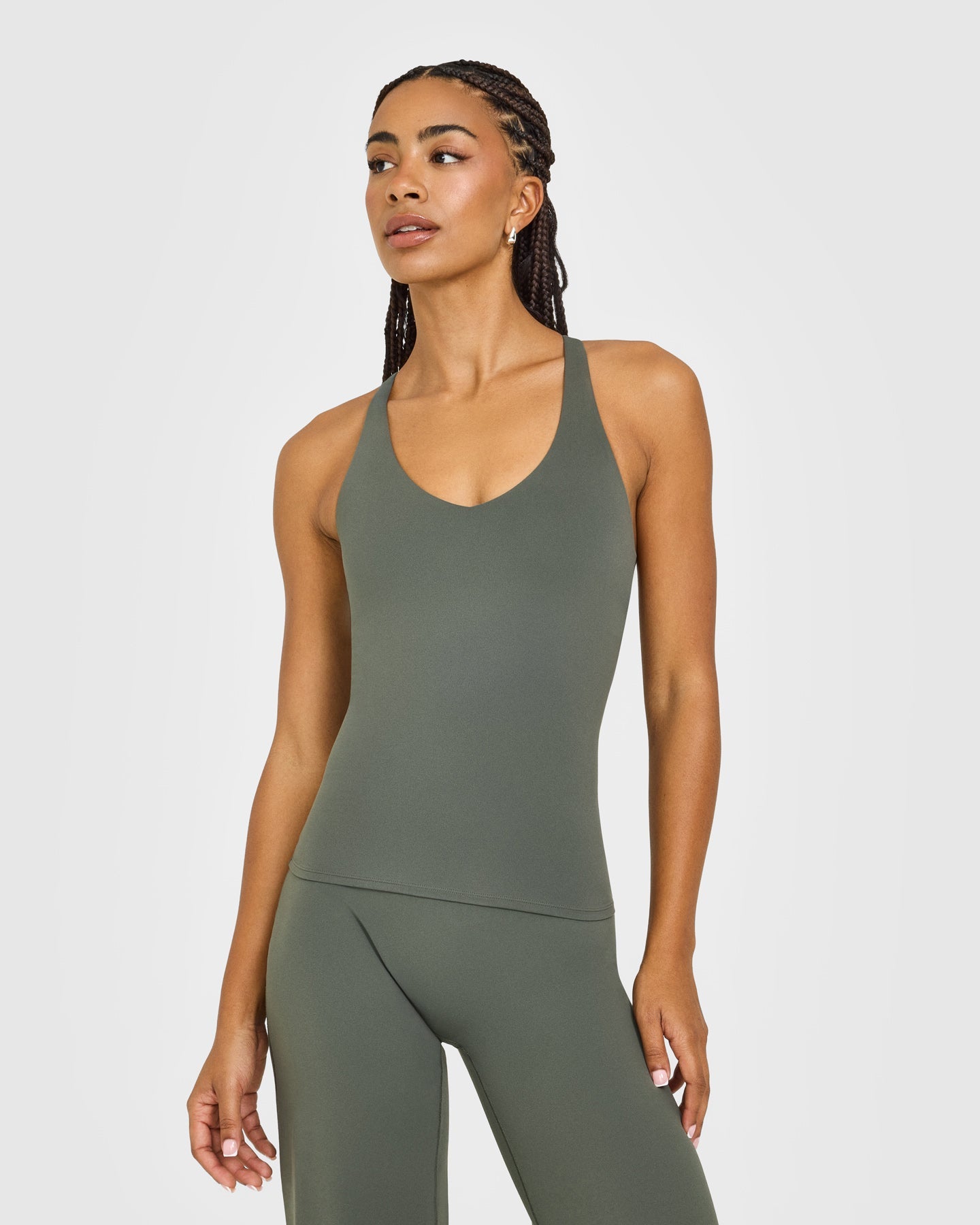 SoftMotion Racer Back Vest with Built in Bra Shelf with White Logo | Dark Khaki