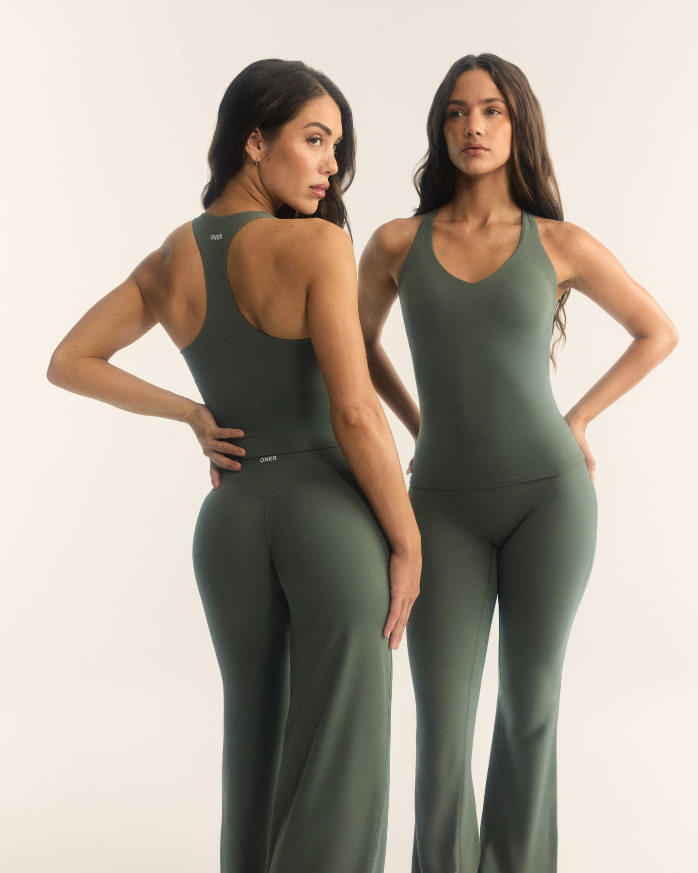 Alternative view of SoftMotion Racer Back Vest with Built in Bra Shelf with White Logo | Dark Khaki