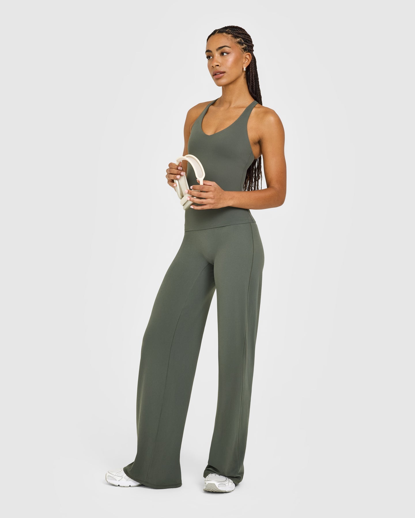 SoftMotion Racer Back Vest with Built in Bra Shelf with White Logo | Dark Khaki - Image 3