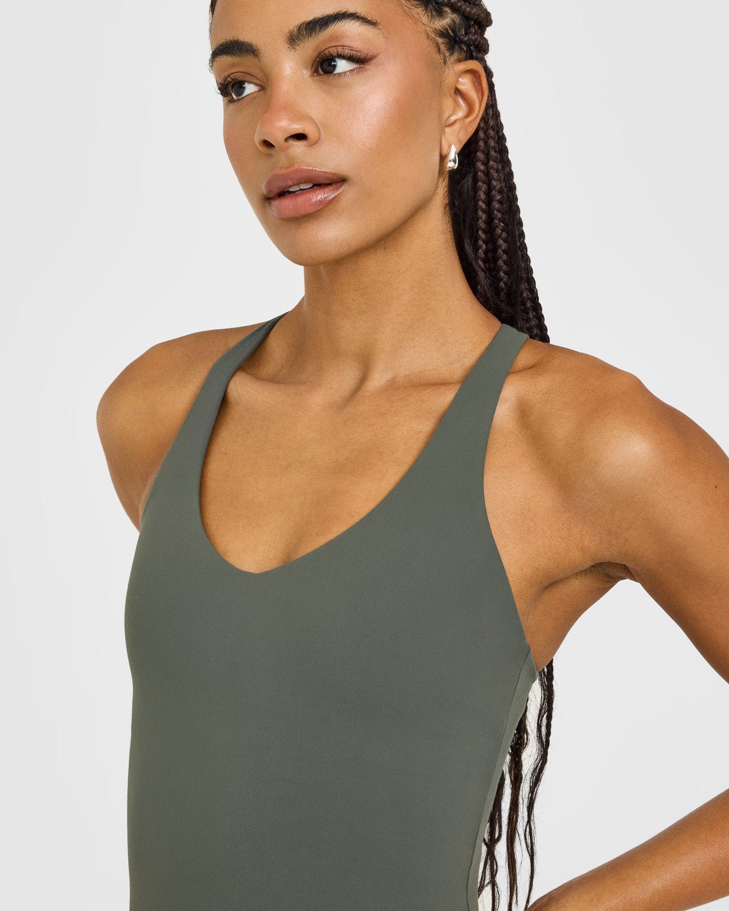 SoftMotion Racer Back Vest with Built in Bra Shelf with White Logo | Dark Khaki - Image 5