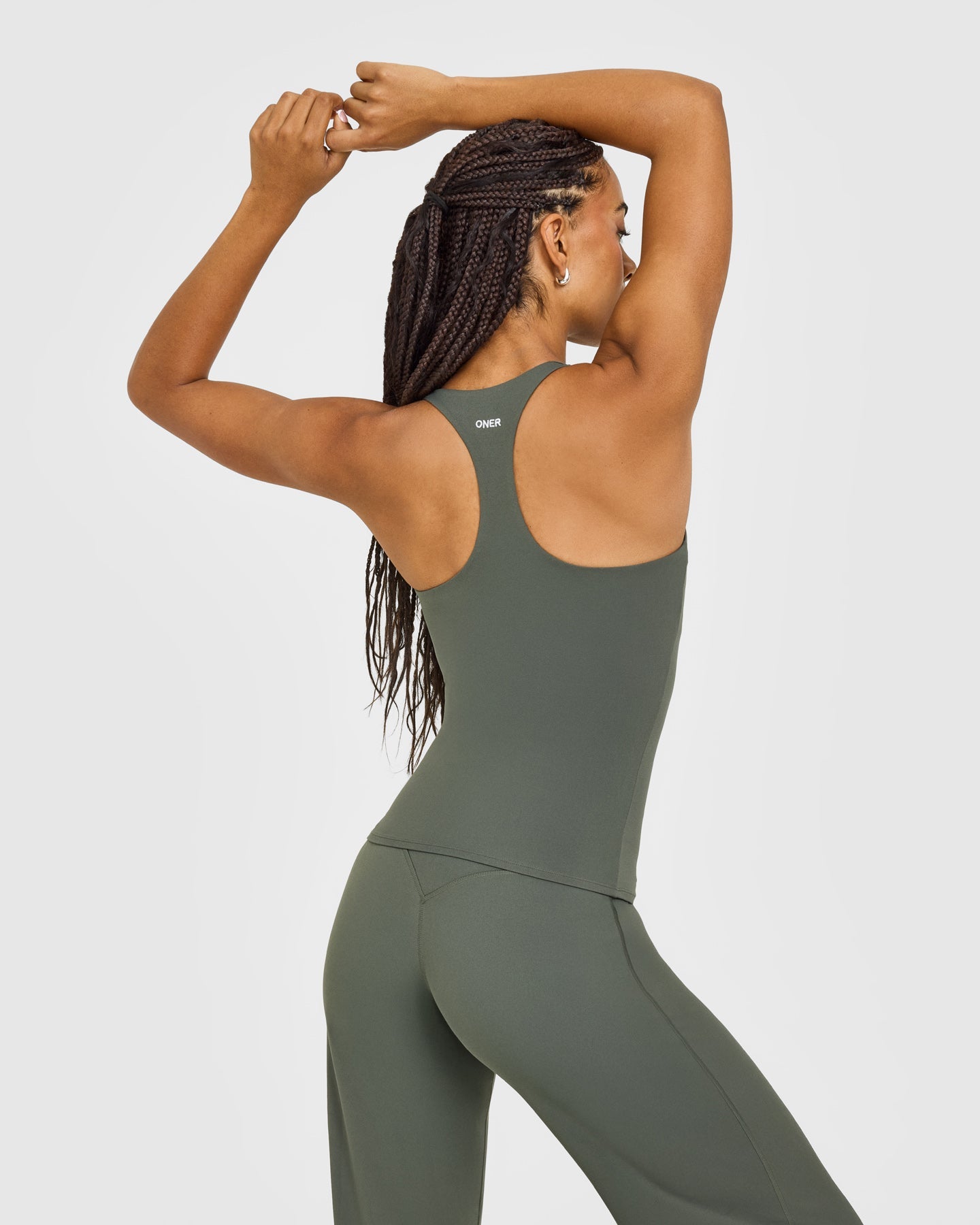 SoftMotion Racer Back Vest with Built in Bra Shelf with White Logo | Dark Khaki - Image 6