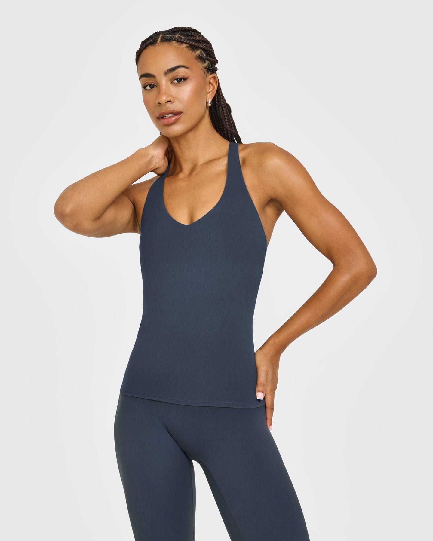 SoftMotion Racer Back Vest with Built in Bra Shelf with White Logo | True Blue