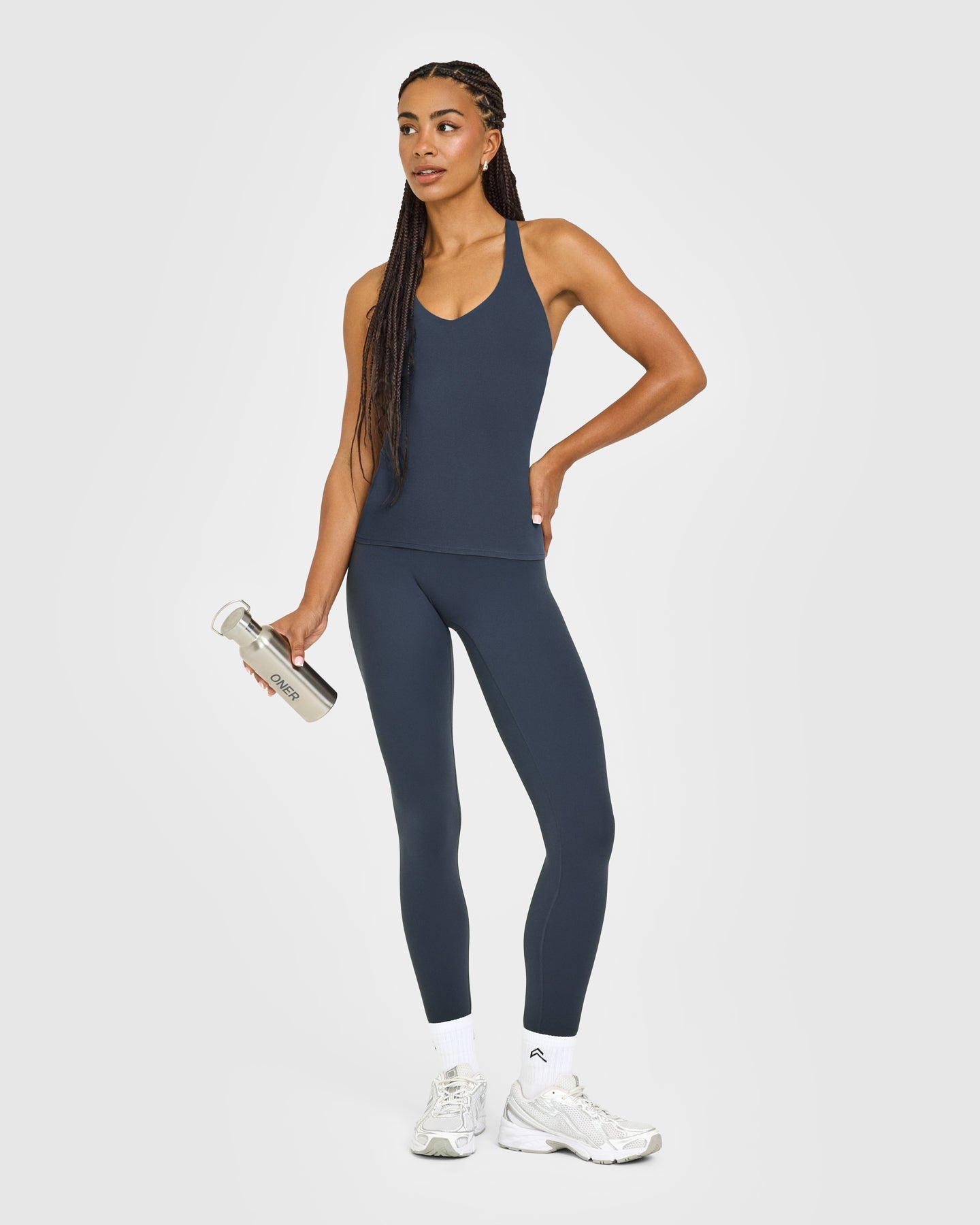 SoftMotion Racer Back Vest with Built in Bra Shelf with White Logo | True Blue - Image 3
