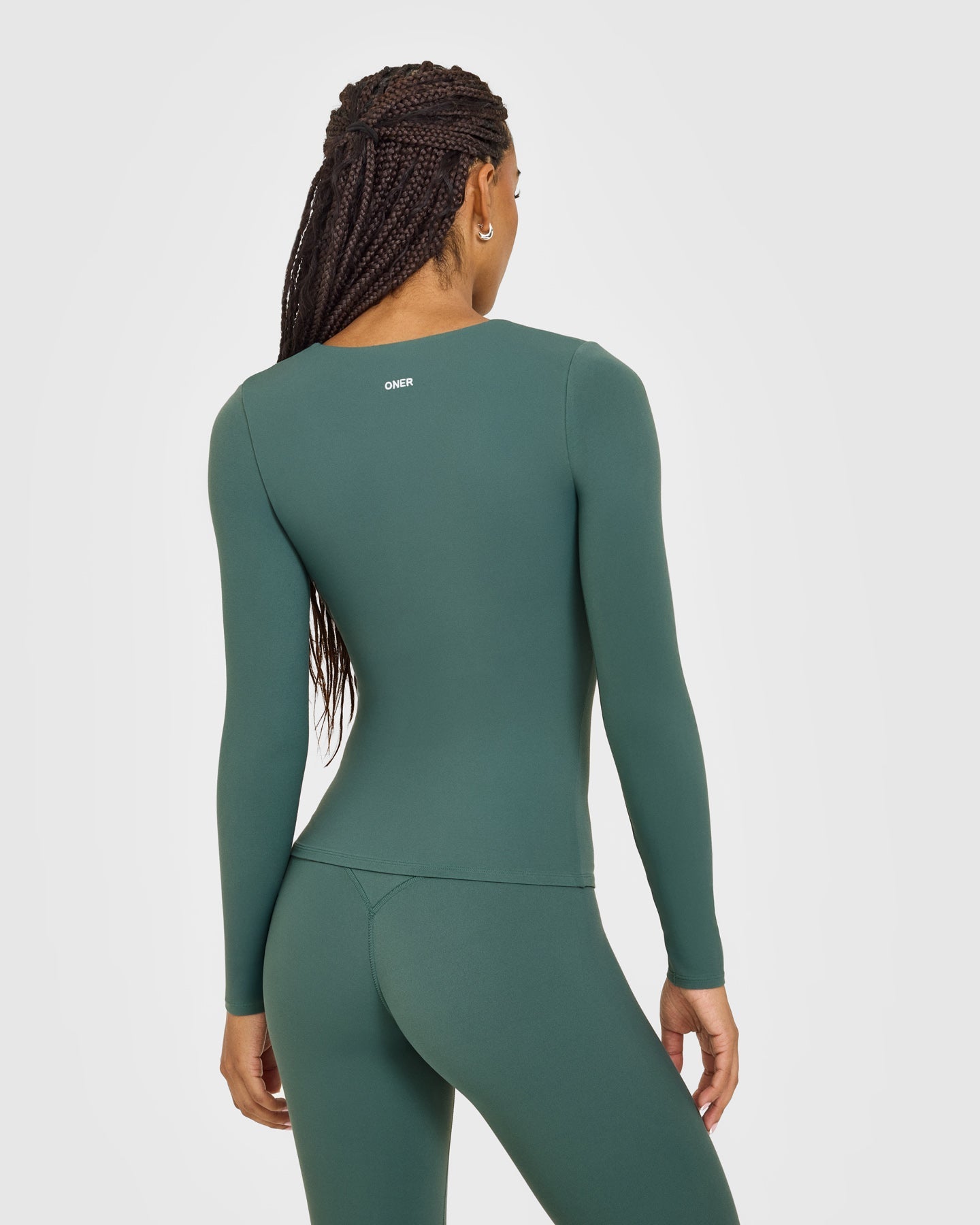Alternative view of SoftMotion Scoop Neck Long Sleeve Top with Built in Bra Shelf with White Logo | Iced Green