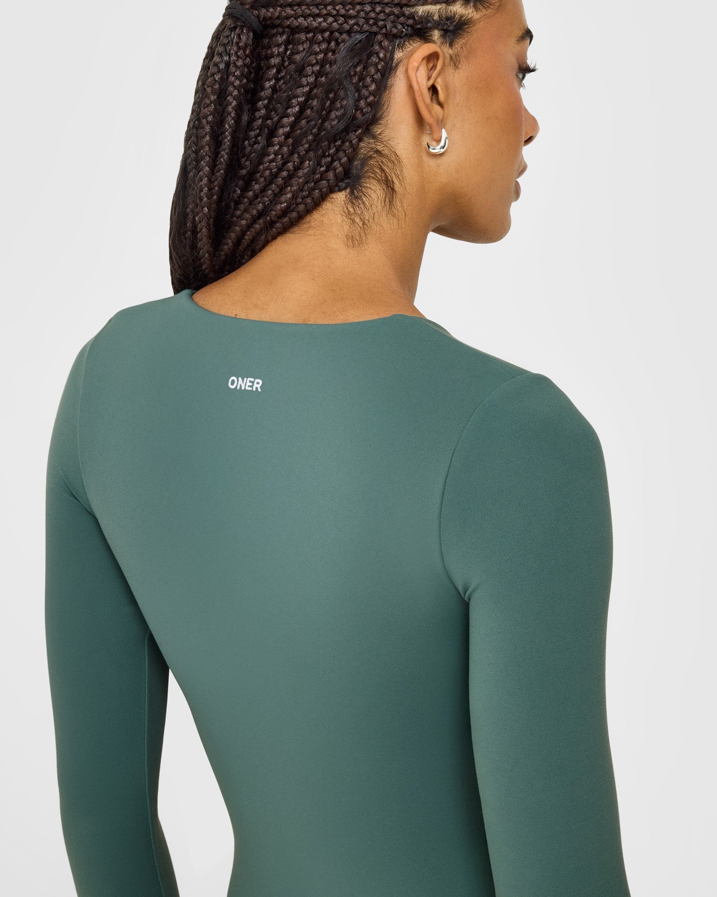 SoftMotion Scoop Neck Long Sleeve Top with Built in Bra Shelf with White Logo | Iced Green - Image 4