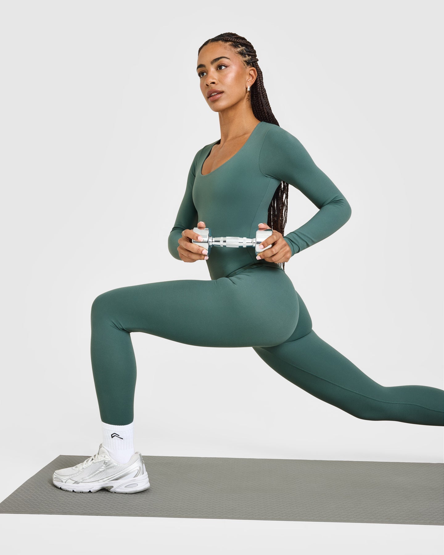 SoftMotion Scoop Neck Long Sleeve Top with Built in Bra Shelf with White Logo | Iced Green - Image 6