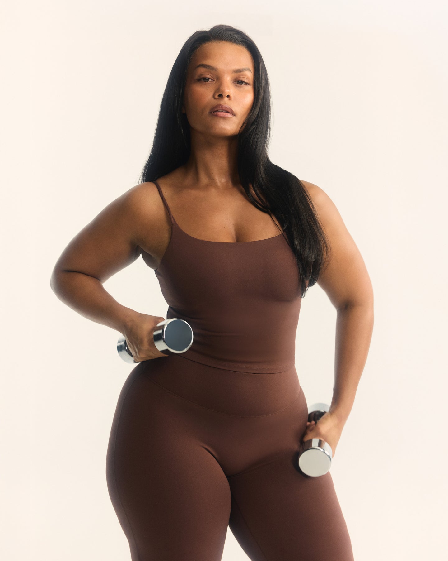 Alternative view of SoftMotion Strappy Mid Vest with Built in Bra Shelf with White Logo | Espresso Brown