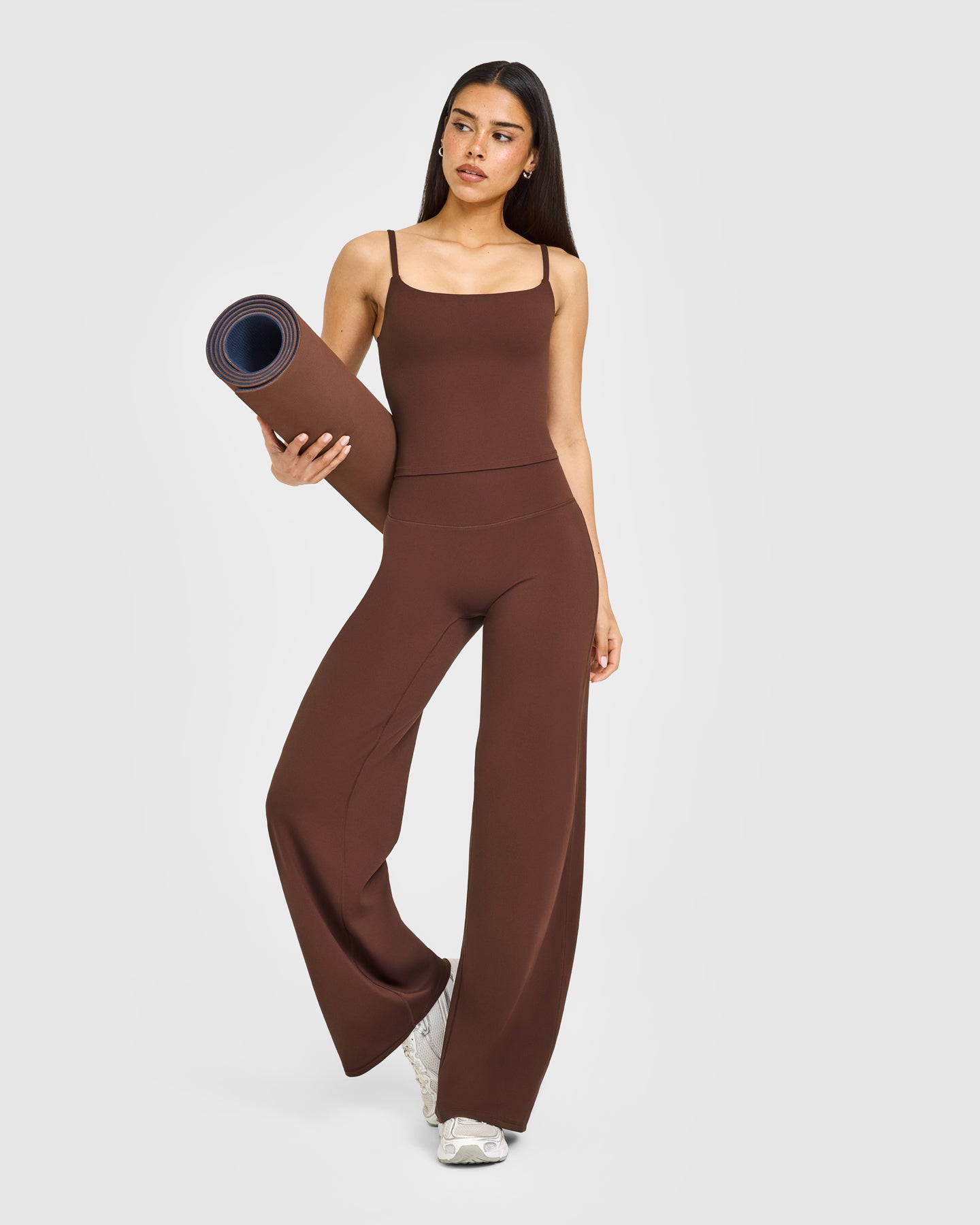 SoftMotion Strappy Mid Vest with Built in Bra Shelf with White Logo | Espresso Brown - Image 3