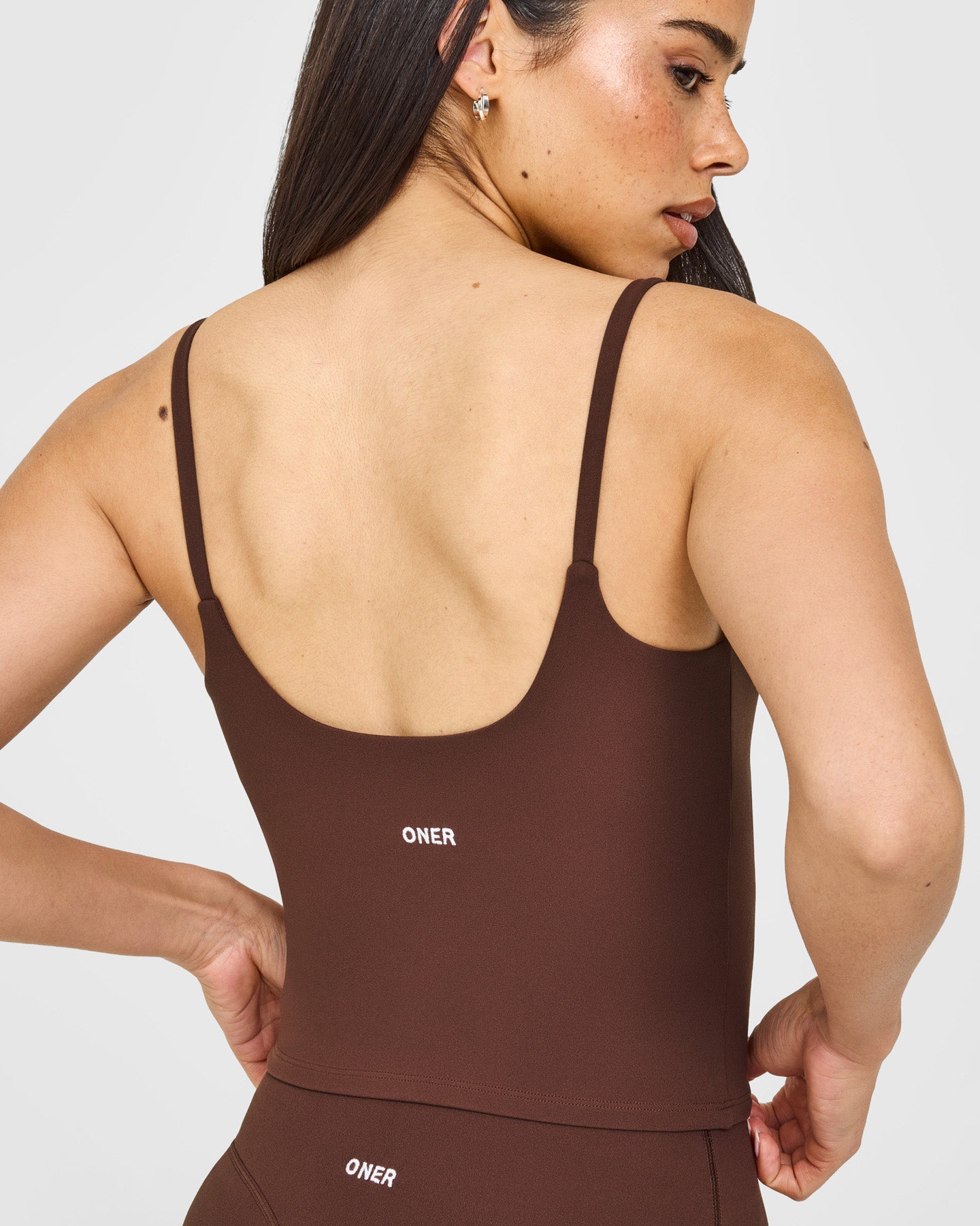 SoftMotion Strappy Mid Vest with Built in Bra Shelf with White Logo | Espresso Brown - Image 4