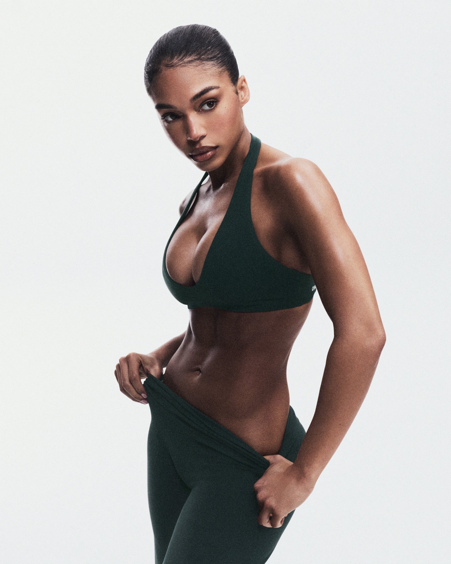 Alternative view of SoftMotion Minimal Halter Neck Bralette with Grey Logo | Emerald Noir