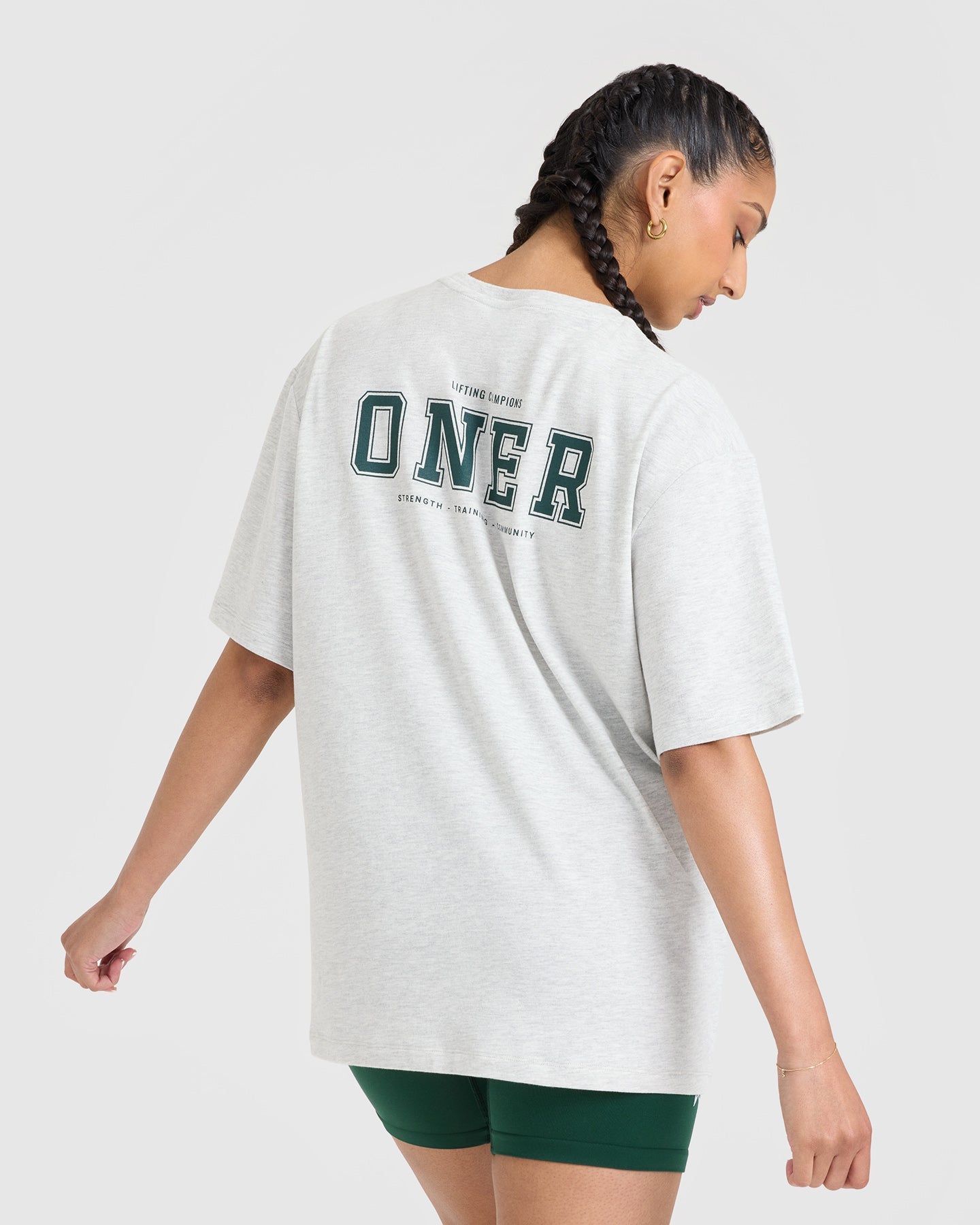 Alternative view of Classic Oversized Lightweight T-Shirt with Printed Logo | Light Grey Marl