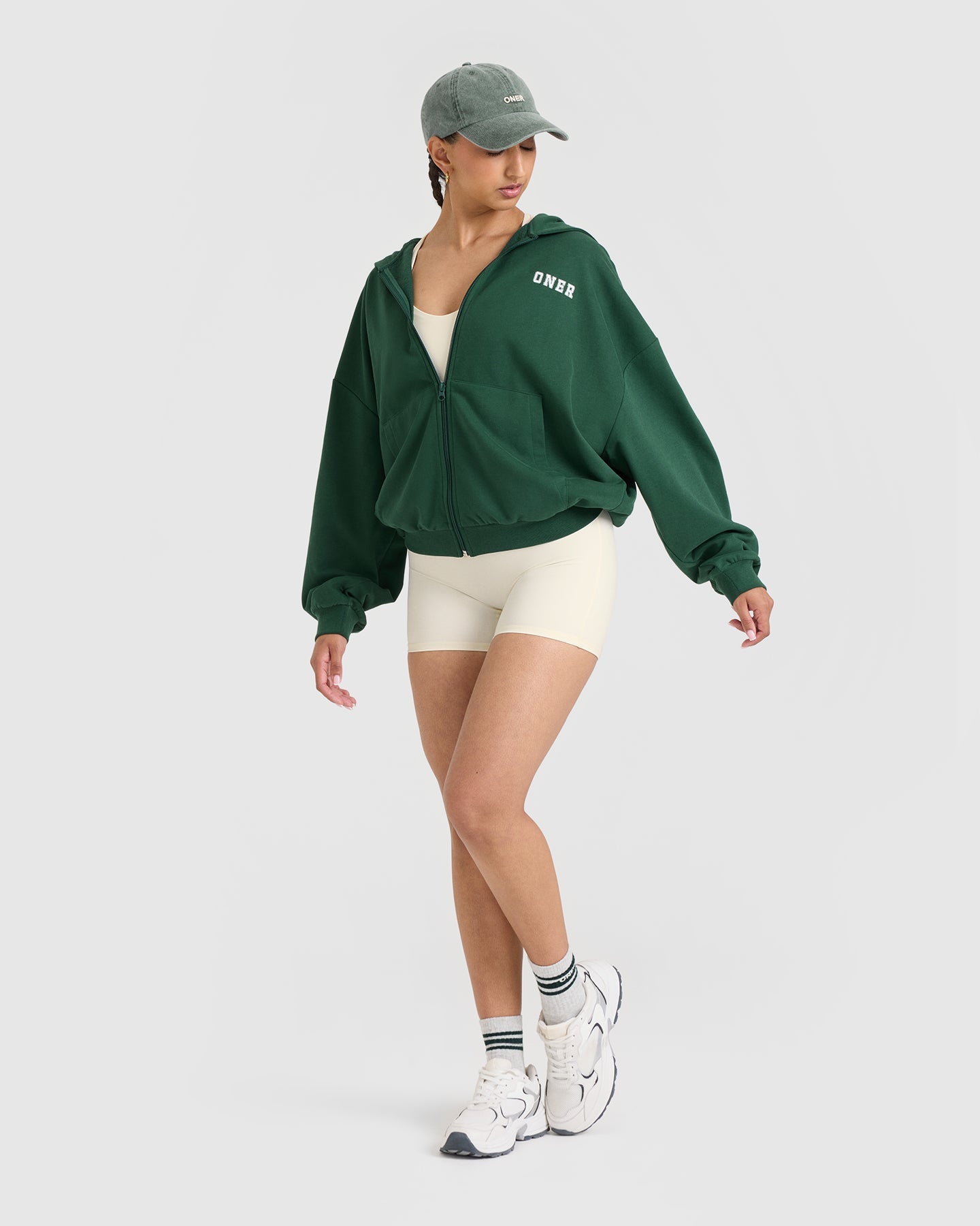 Lightweight Zip Through Hoodie with Printed Logo | Racing Green - Image 3