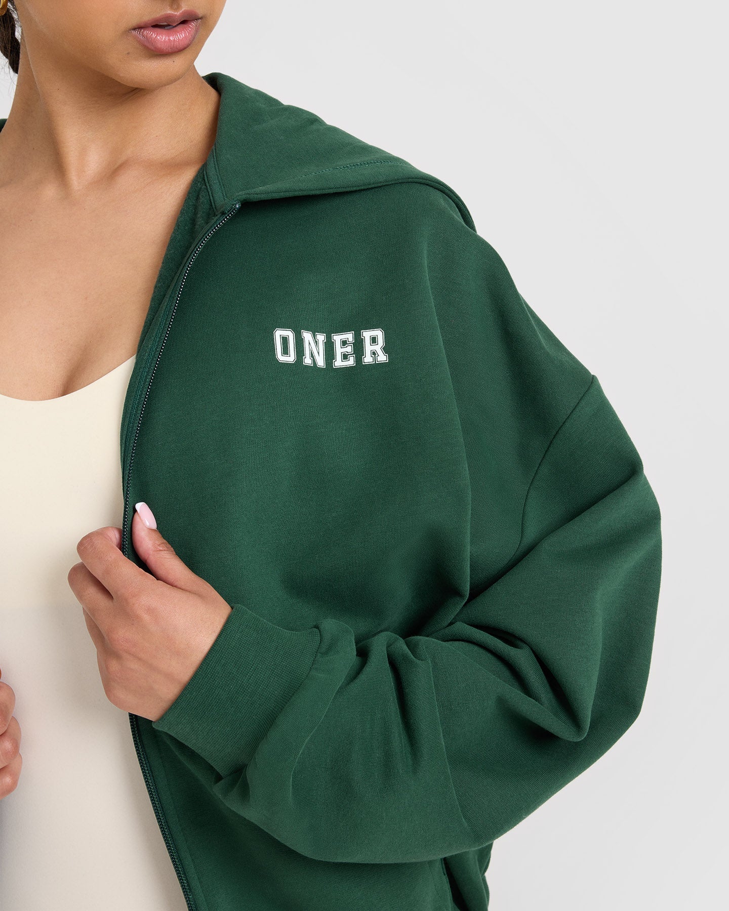 Lightweight Zip Through Hoodie with Printed Logo | Racing Green - Image 4