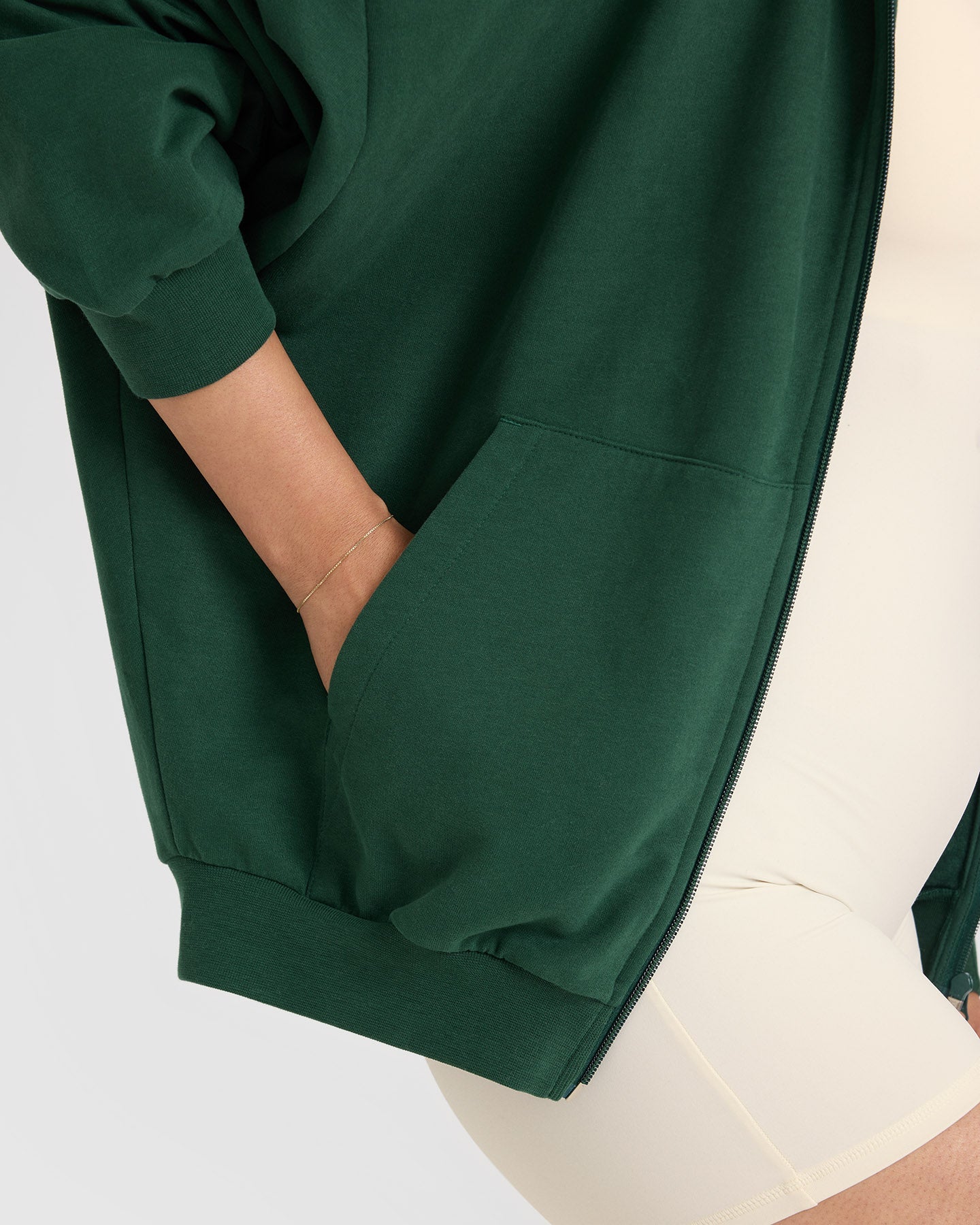 Lightweight Zip Through Hoodie with Printed Logo | Racing Green - Image 5