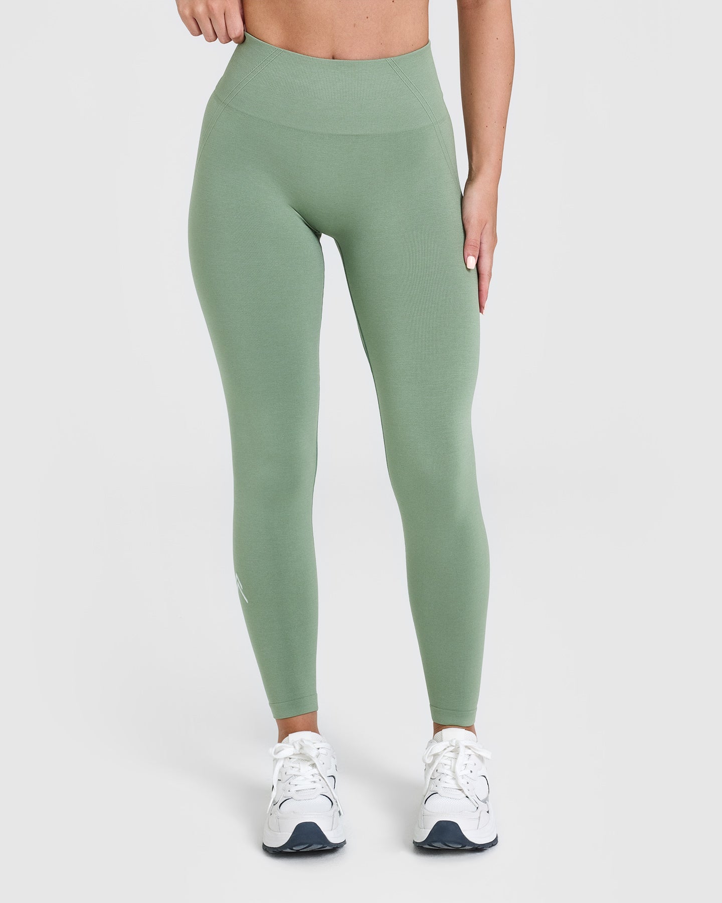 EffortlessLift Seamless Leggings with White Logo | Sage