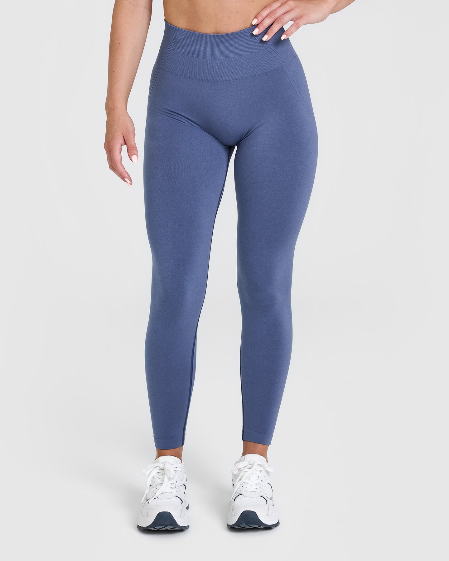 EffortlessLift Seamless Leggings with White Logo | Slate Blue