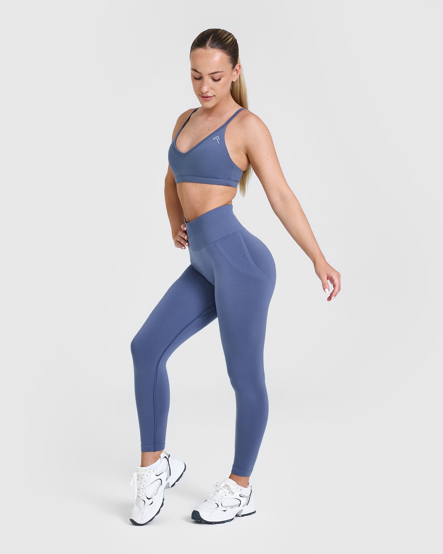 EffortlessLift Seamless Leggings with White Logo | Slate Blue - Image 3