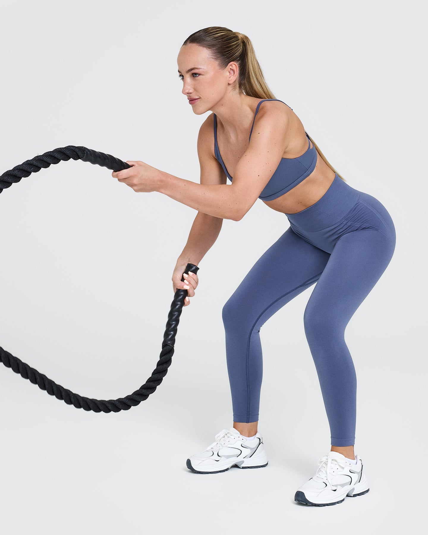 EffortlessLift Seamless Leggings with White Logo | Slate Blue - Image 6