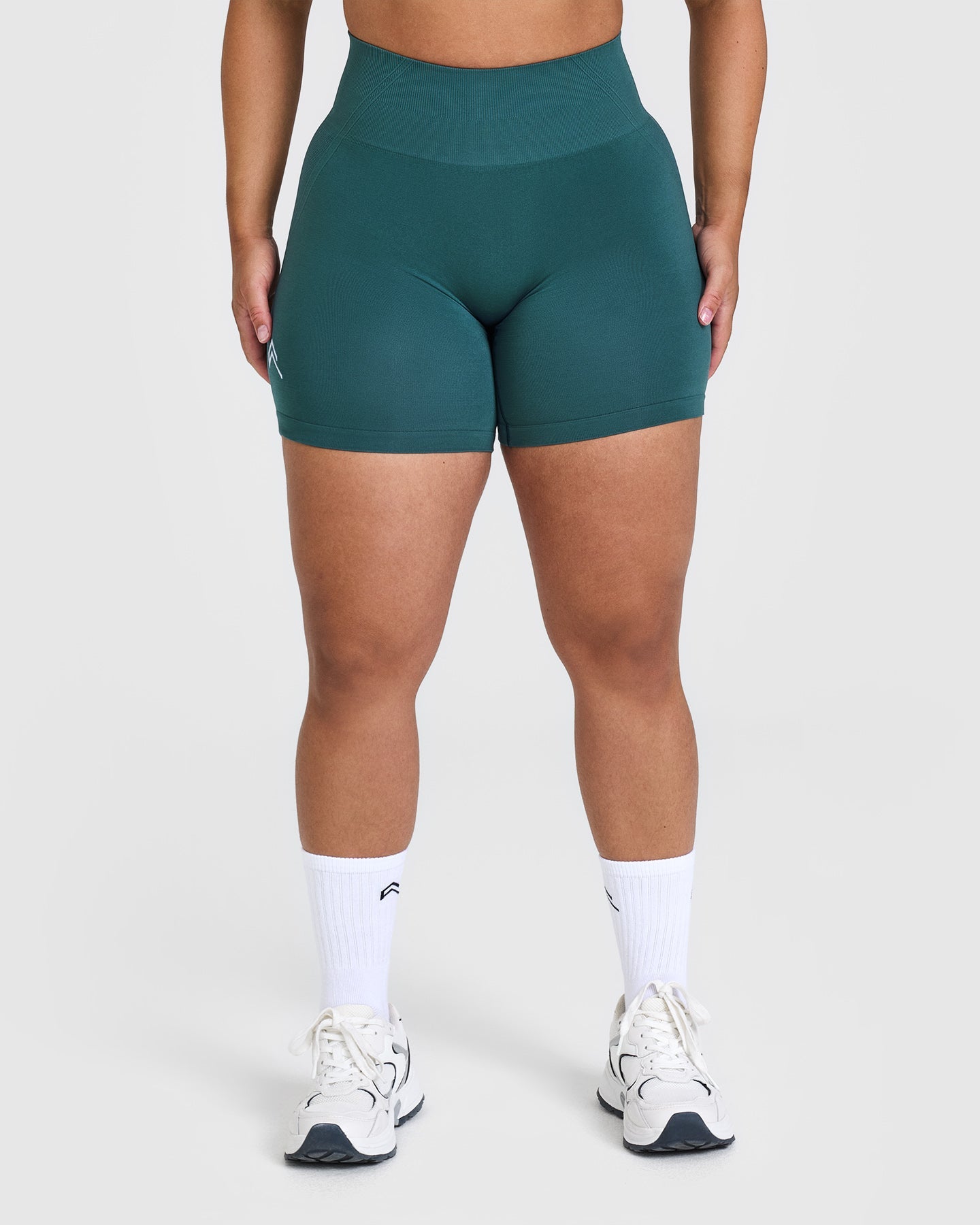 EffortlessLift Seamless Shorts with White Logo | Marine Teal