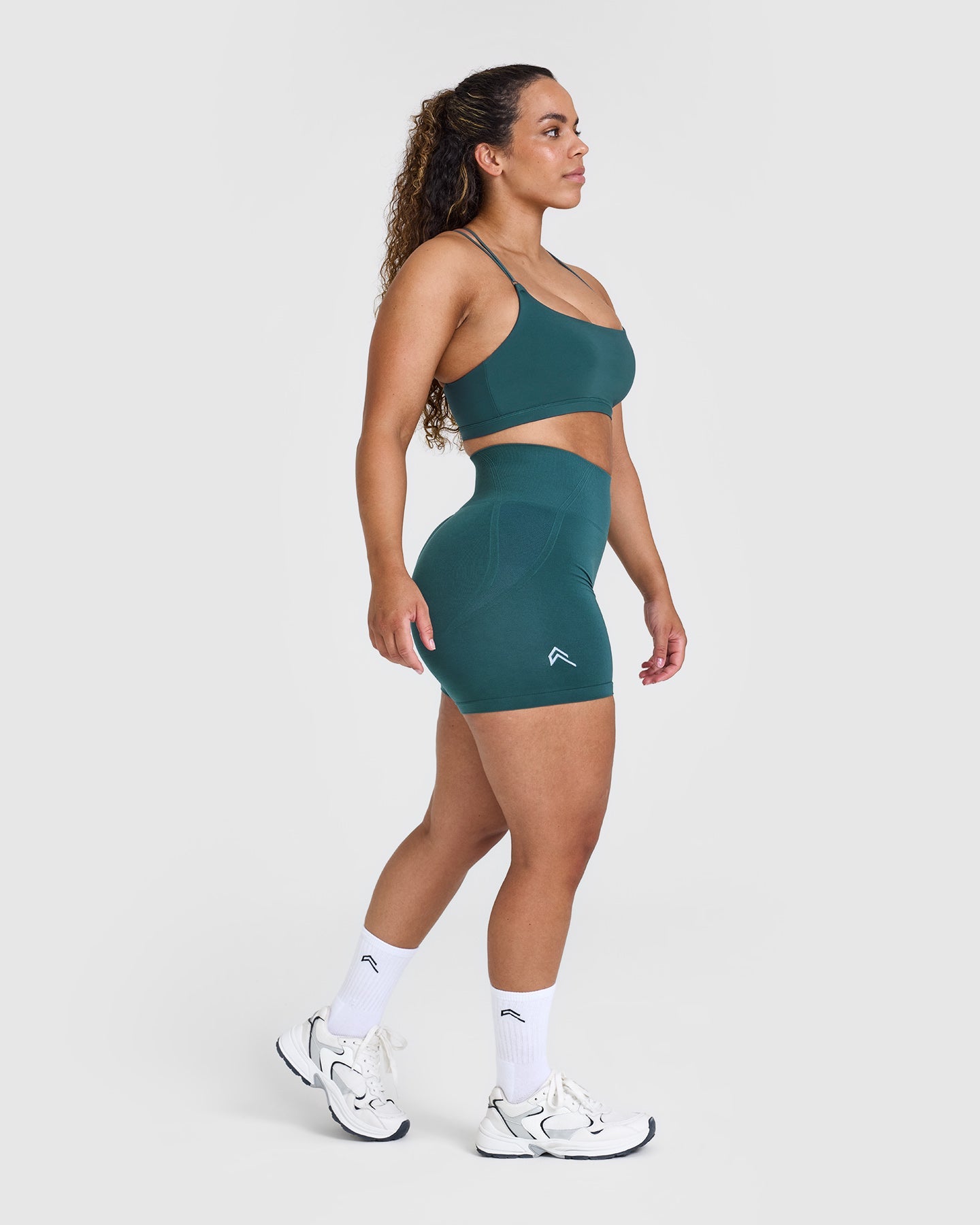 EffortlessLift Seamless Shorts with White Logo | Marine Teal - Image 3