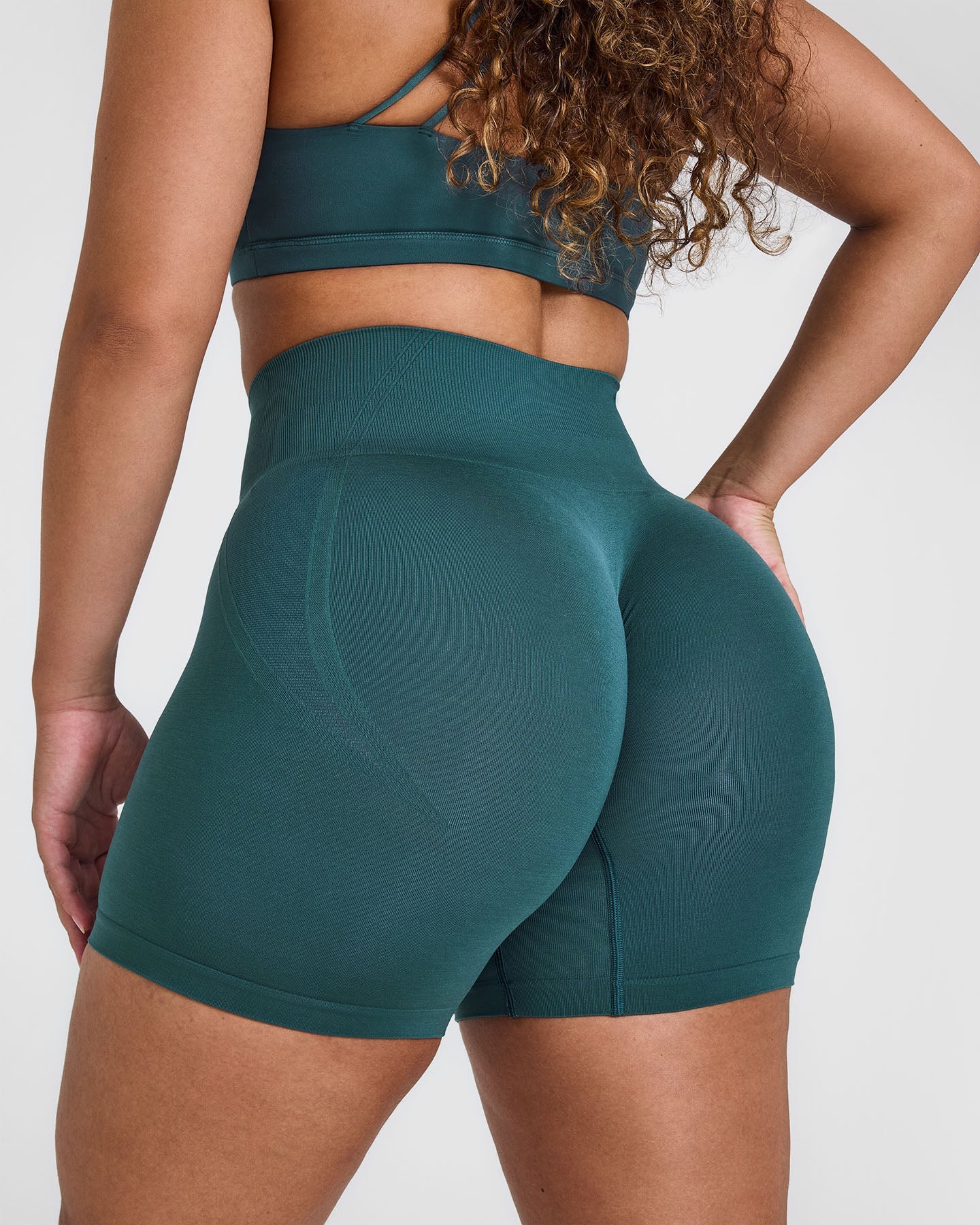 EffortlessLift Seamless Shorts with White Logo | Marine Teal - Image 5