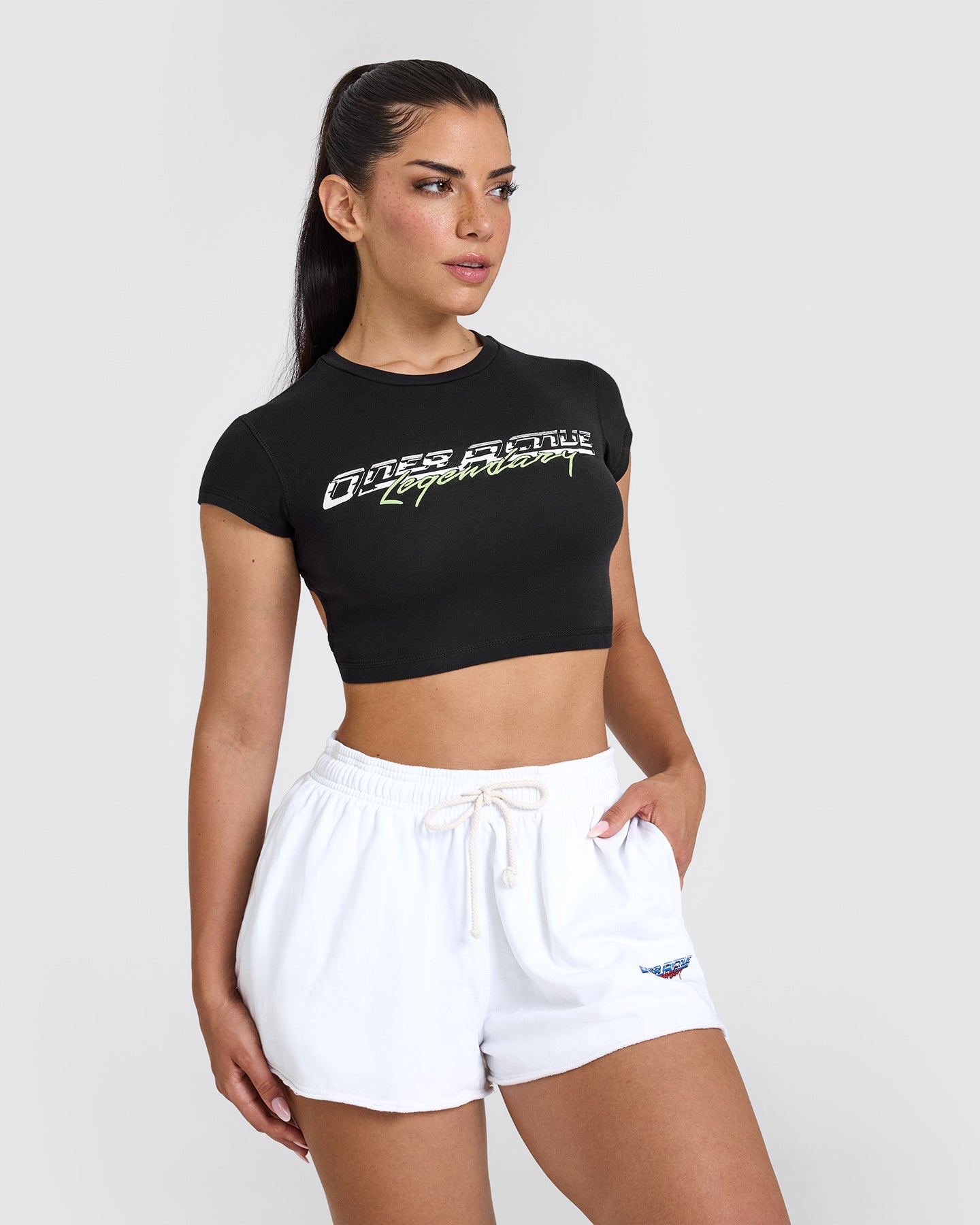 Alternative view of Vintage Open Back Crop T-Shirt with Graphic | Washed Black
