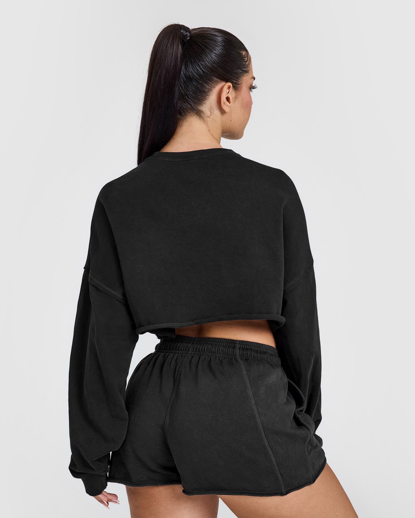 Alternative view of Raw Lounge Crop Sweatshirt with Graphic | Washed Black