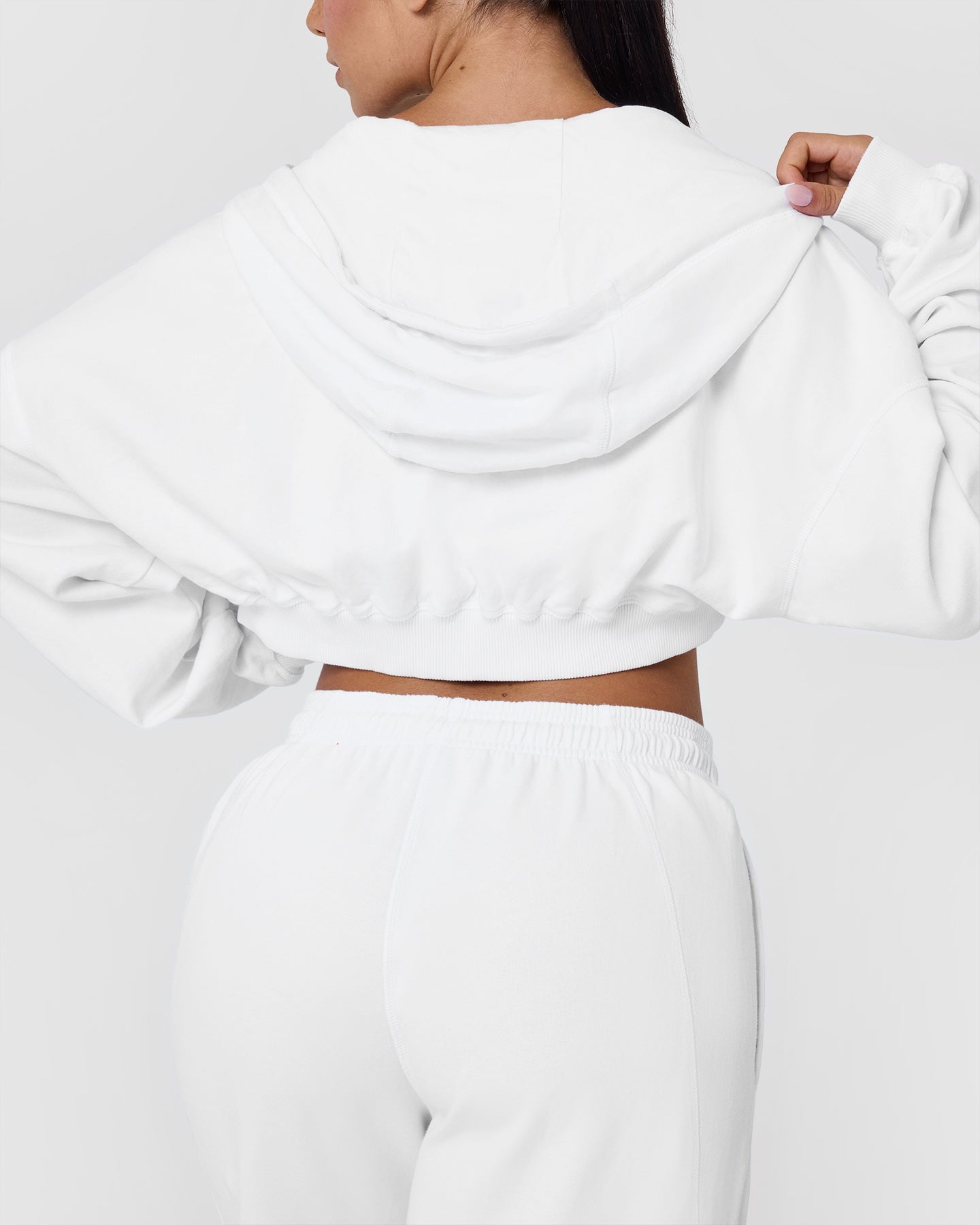 Alternative view of Raw Lounge Crop Zip Through Hoodie with Graphic | White