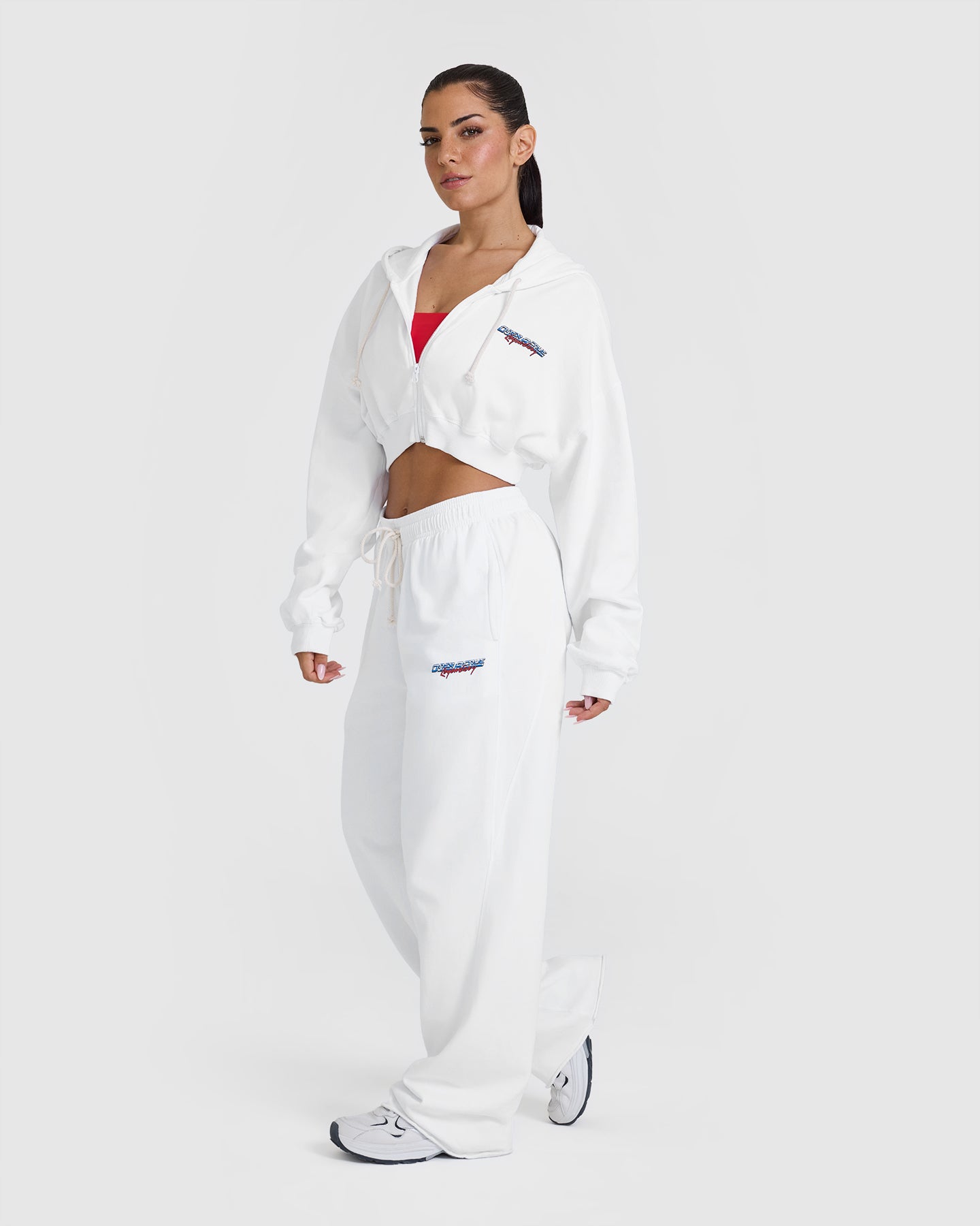 Raw Lounge Crop Zip Through Hoodie with Graphic | White - Image 3