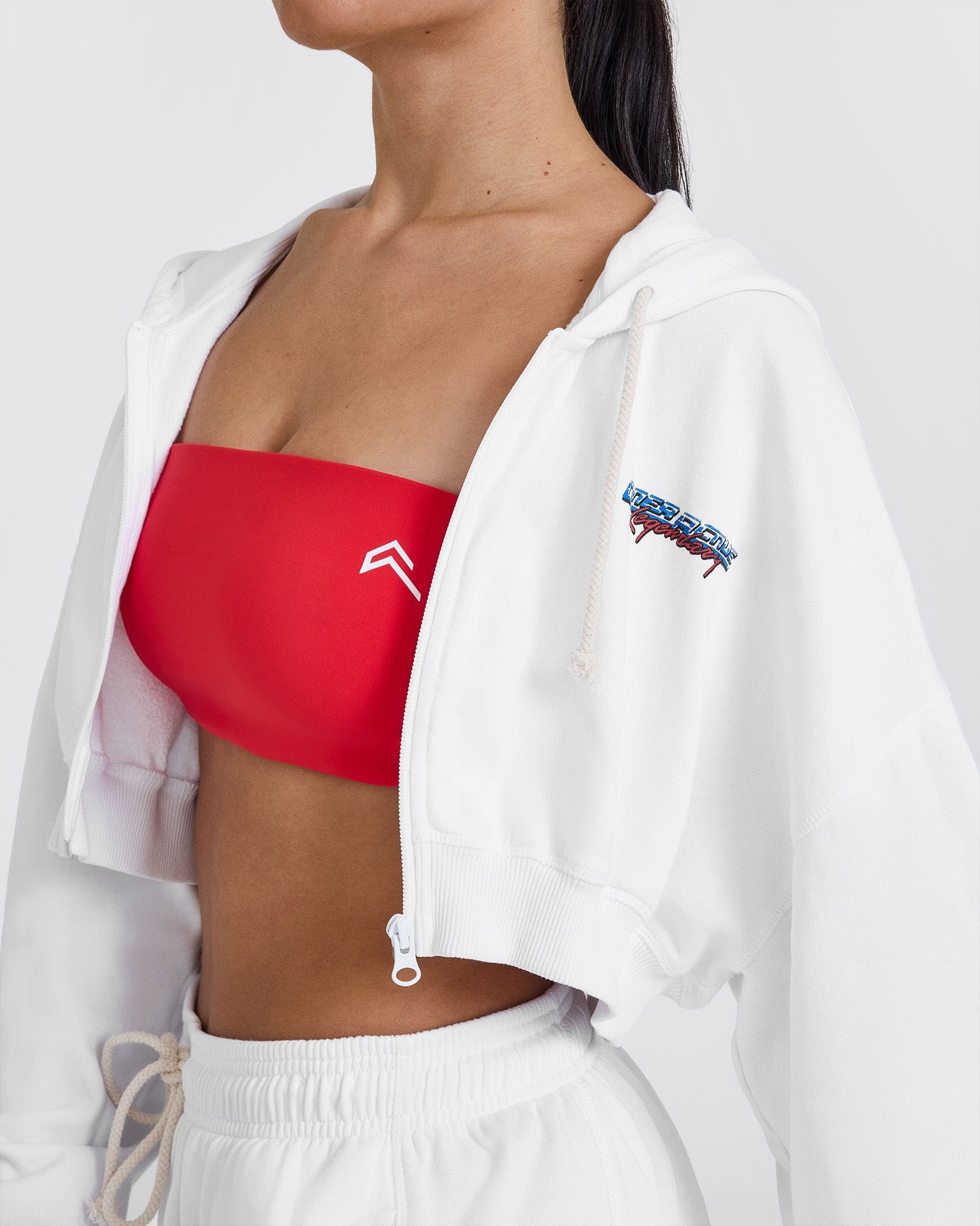 Raw Lounge Crop Zip Through Hoodie with Graphic | White - Image 5