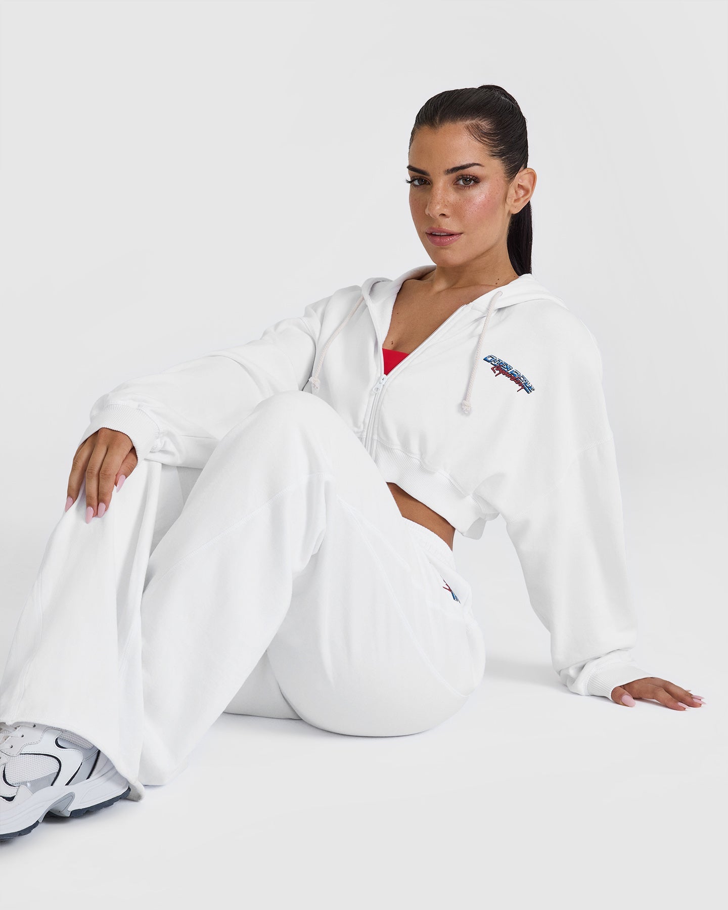 Raw Lounge Crop Zip Through Hoodie with Graphic | White - Image 6