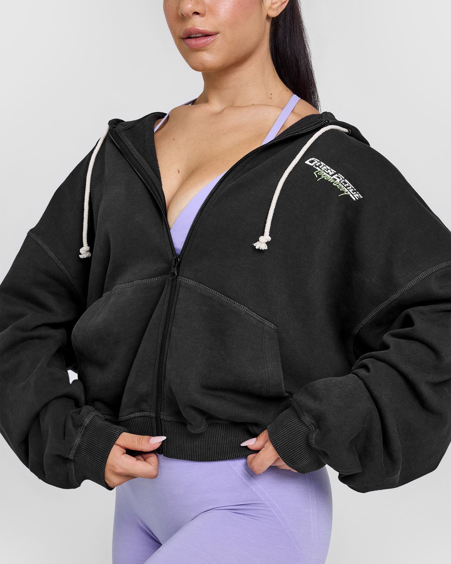 Raw Lounge Oversized Zip Through Hoodie with Graphic | Washed Black - Image 4