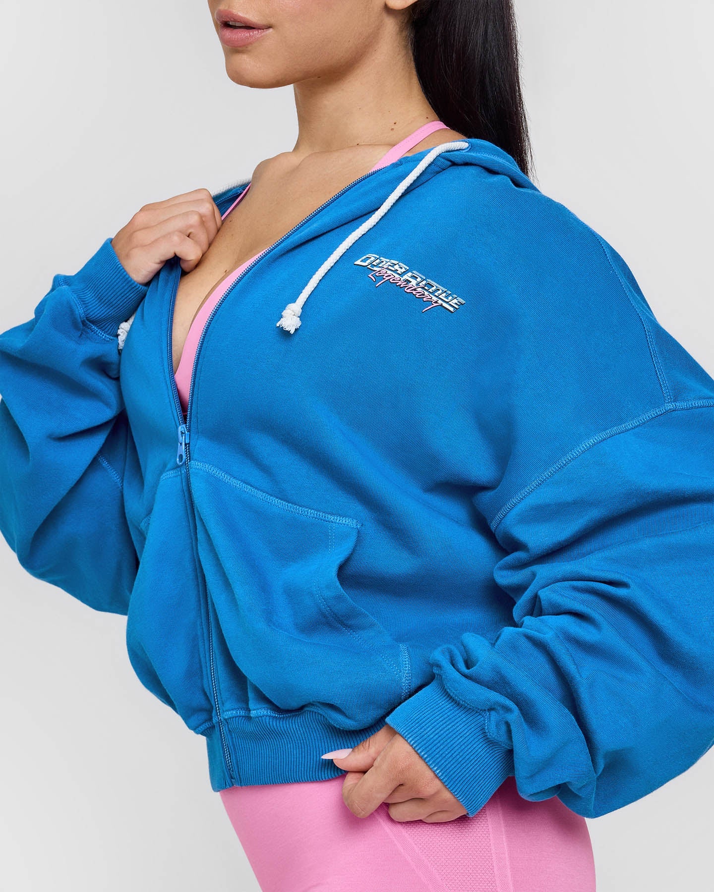 Raw Lounge Oversized Zip Through Hoodie with Graphic | Retro Blue - Image 4