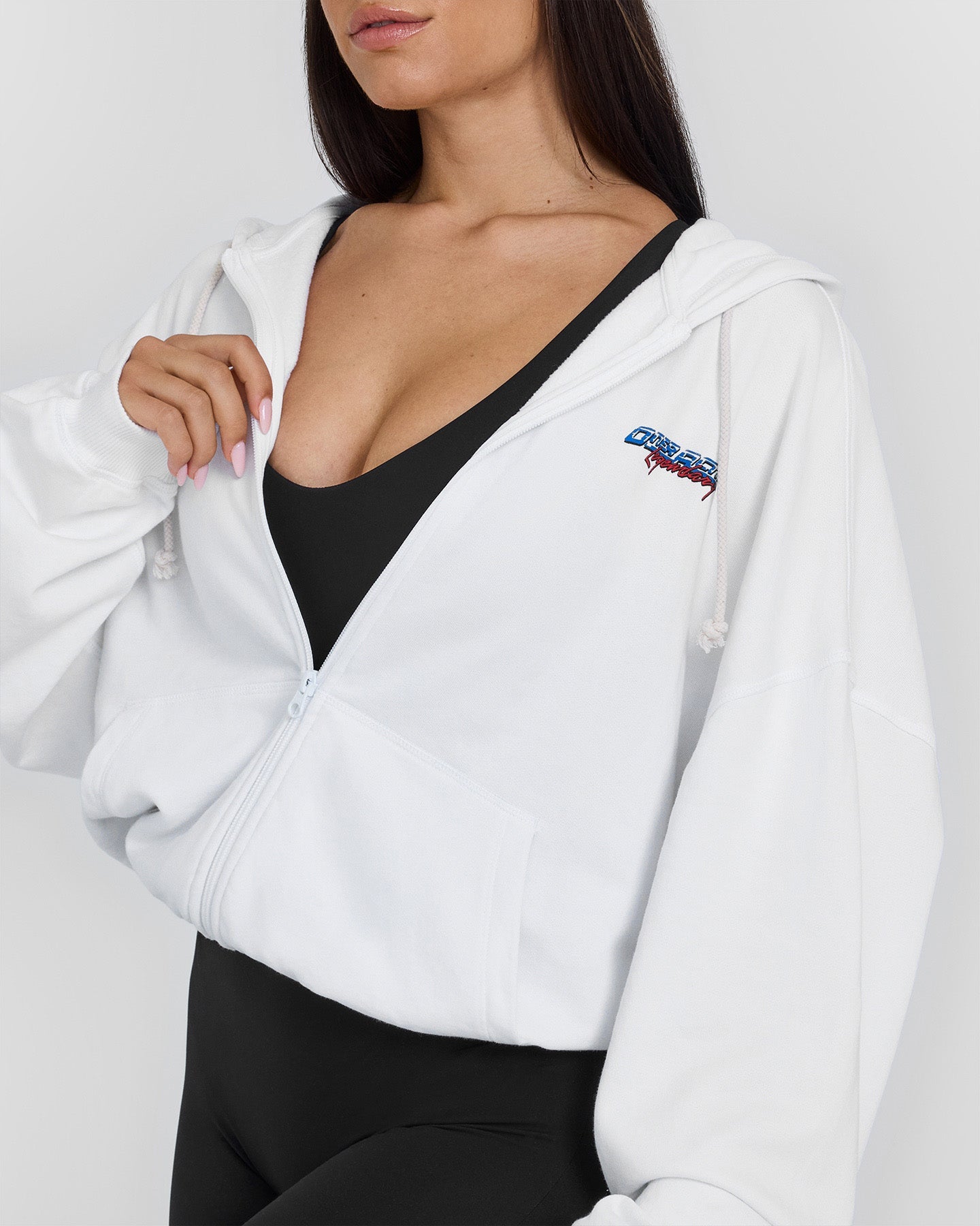 Raw Lounge Oversized Zip Through Hoodie with Graphic | White - Image 6