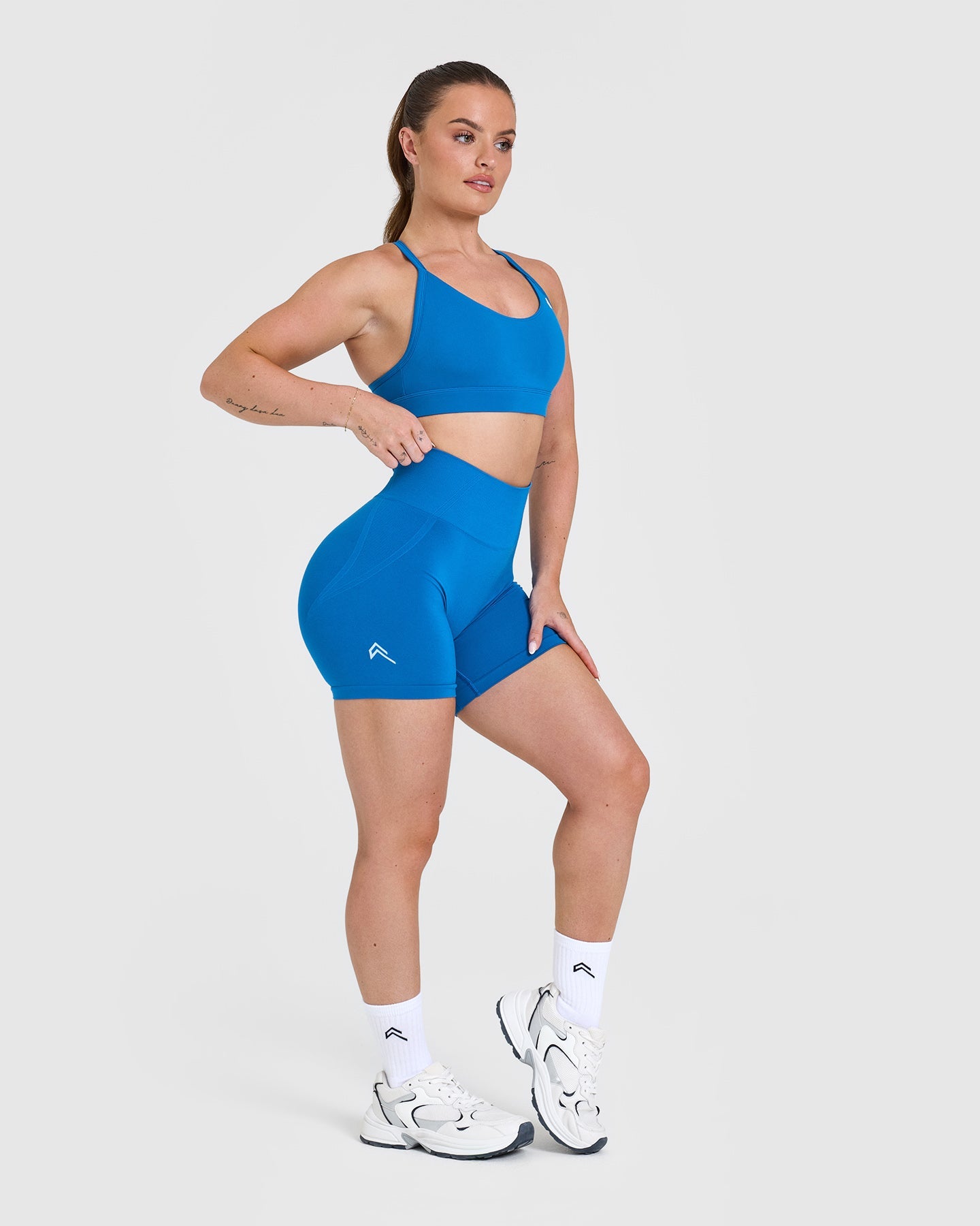 EffortlessLift Seamless Shorts with White Logo | Retro Blue - Image 3