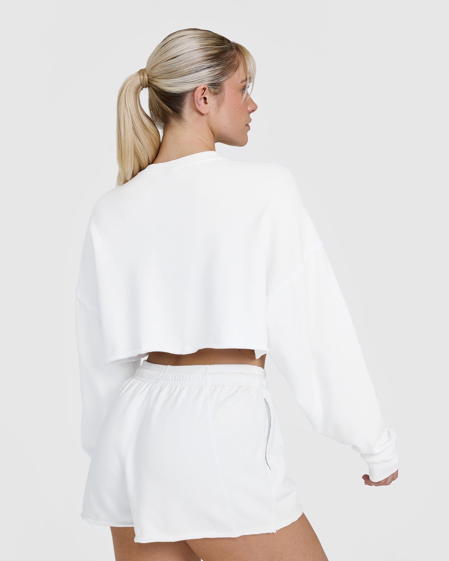 Alternative view of Raw Lounge Crop Sweatshirt with Graphic | White