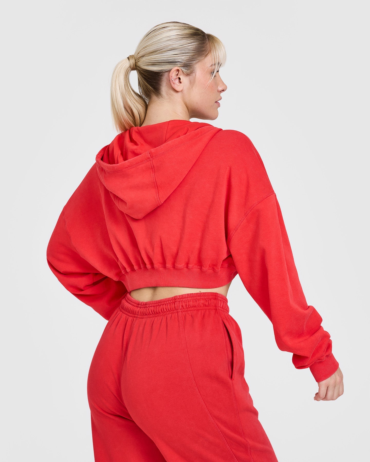 Alternative view of Raw Lounge Crop Zip Through Hoodie with Graphic | Muscle Mommy Red